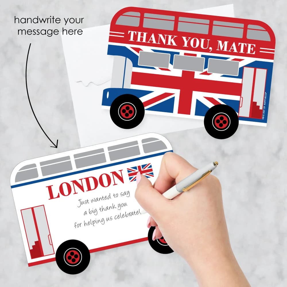 Cheerio, London - Shaped Thank You Cards - British UK Party Thank You Note Cards with Envelopes - Set of 12 - image 3