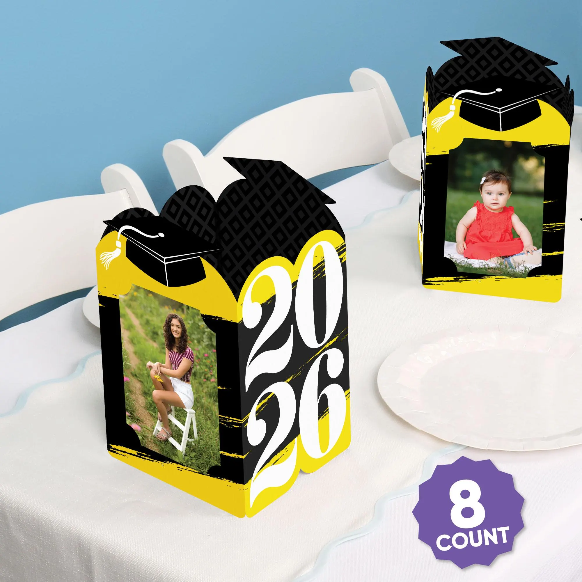 Yellow 2026 Graduation Photo Holder Centerpieces, 4x6 Picture Display Box, Table Decoration Centerpiece for Yellow Grad Party Decor, 8 Count - image 3