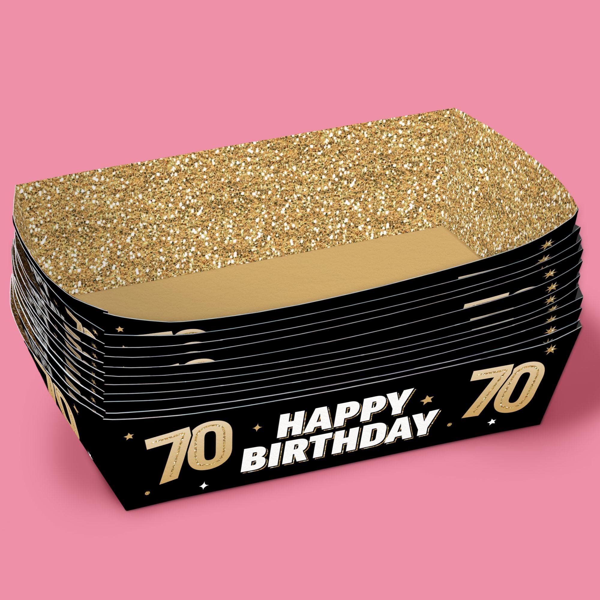 70th Birthday Party Paper Food Trays, Disposable Food Boats, Black & Gold Birthday, Picnic, BBQ, Double-Sided Paper Meal Holders - 12 Ct - image 5