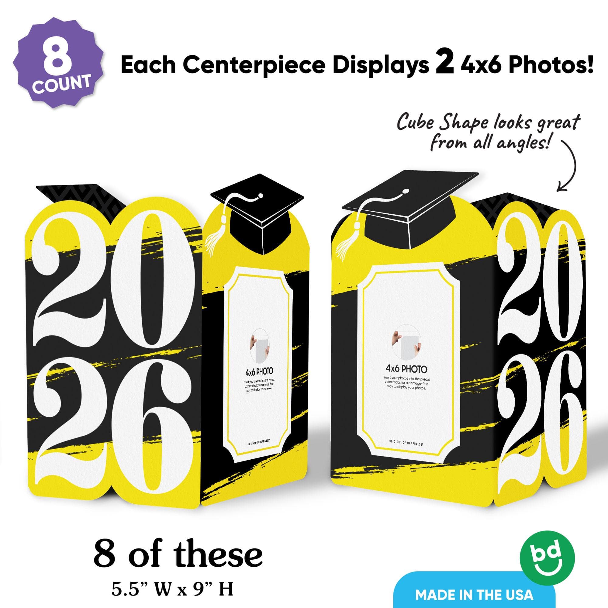 Yellow 2026 Graduation Photo Holder Centerpieces, 4x6 Picture Display Box, Table Decoration Centerpiece for Yellow Grad Party Decor, 8 Count - image 4