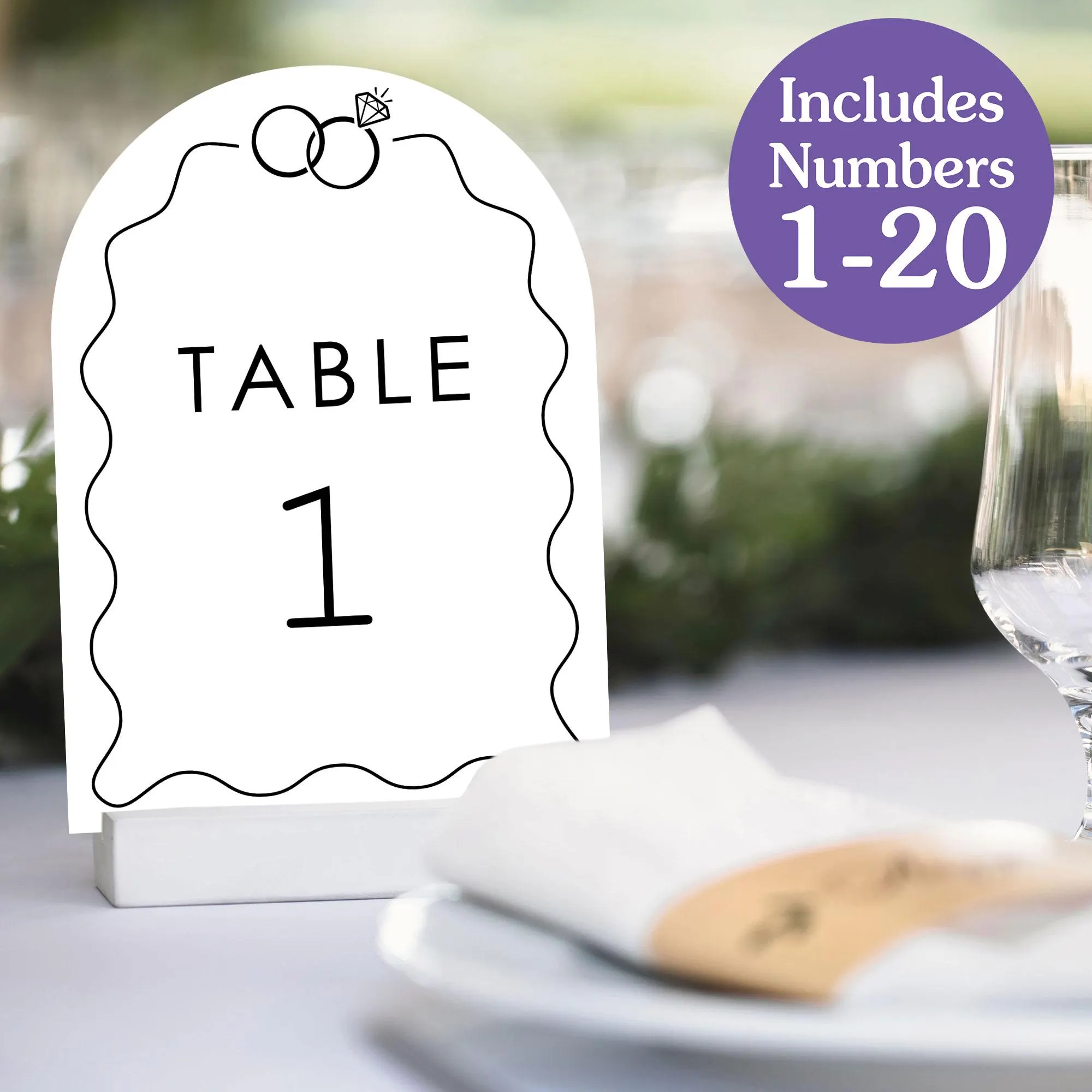 Black and White Wedding Rings Table Numbers, Engagement and Anniversary Centerpieces, Double-Sided 5 x 7 inches Cards, Table Numbers - 1-20 - image 3