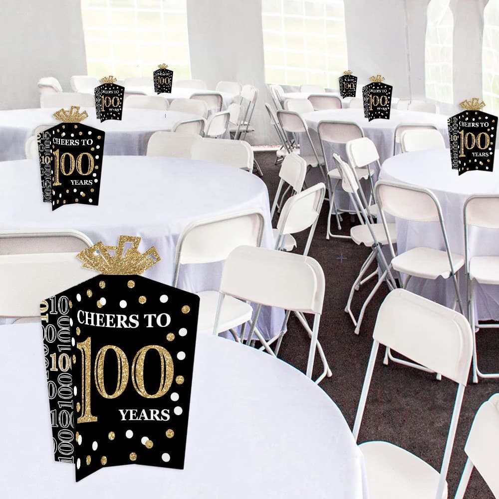 Adult 100th Birthday - Gold - Table Decorations - Birthday Party Fold and Flare Centerpieces - 10 Count - image 5
