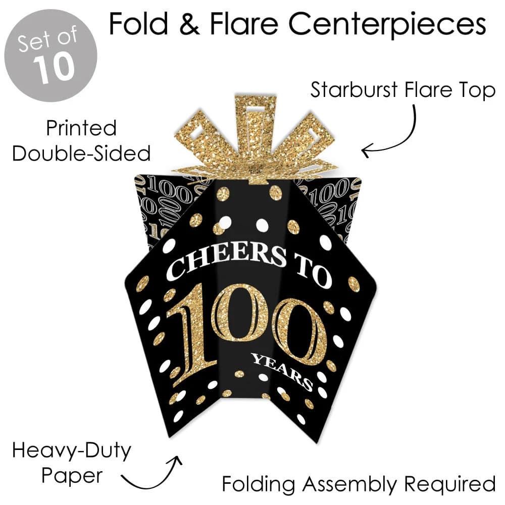 Adult 100th Birthday - Gold - Table Decorations - Birthday Party Fold and Flare Centerpieces - 10 Count - image 4
