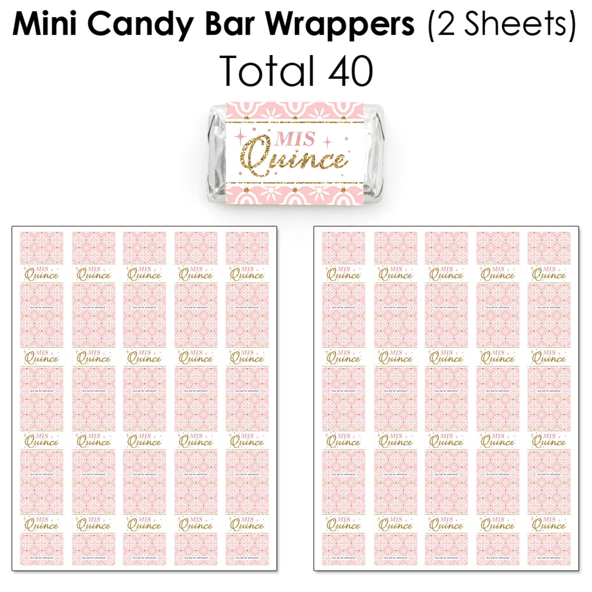 Mis Quince Anos - Mini Candy Bar Wrappers, Round Candy Stickers and Circle Stickers - Quinceanera Sweet 15 Candy Favor Sticker Kit - 304 Pc - image 4