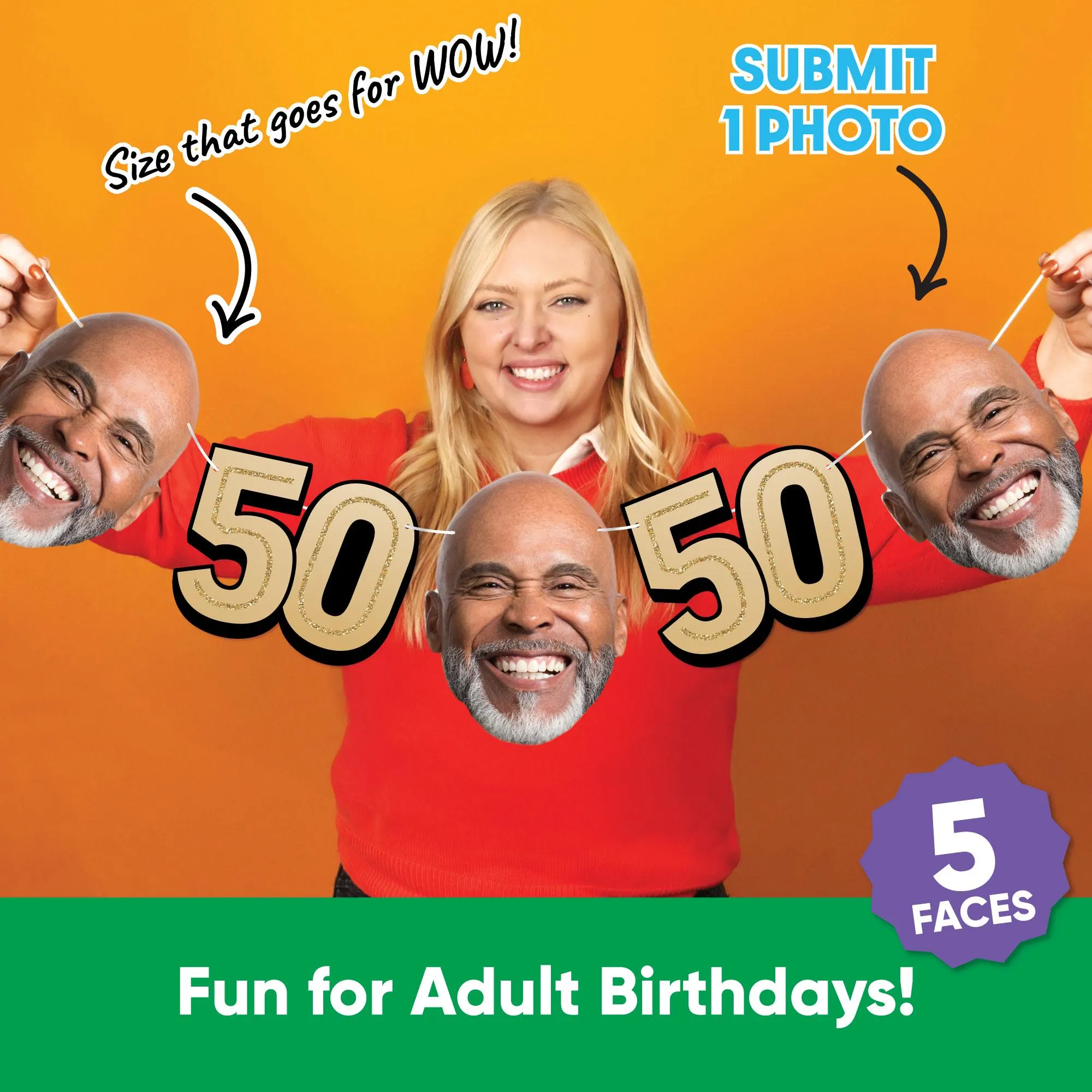 Custom 50th Birthday Face Cut Out Garland Banner, Personalized Adult Birthday Party Decor, 30 Ft of Cord, 5 Face Cutouts 5 Age 50 Shapes - image 4