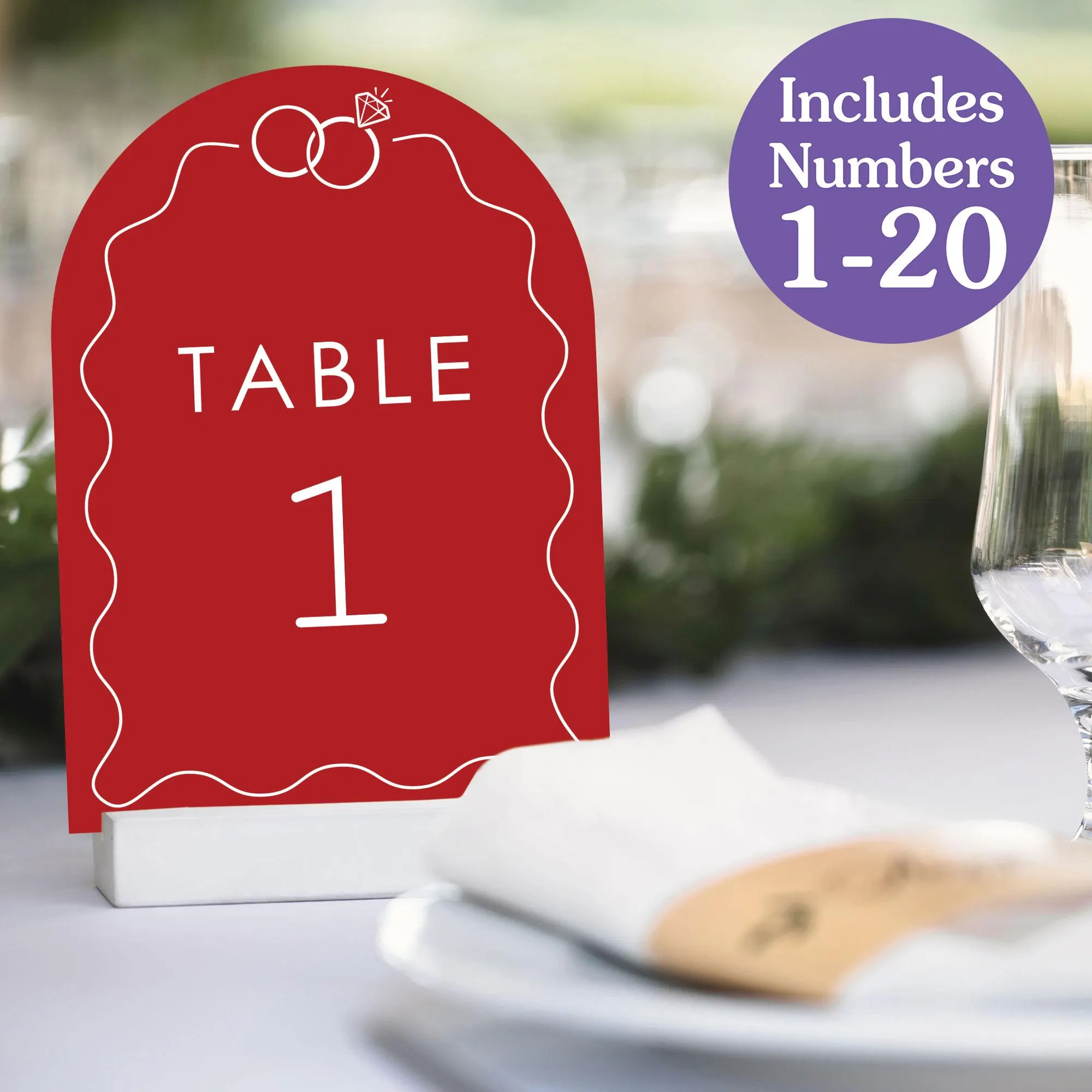Cherry Red Wedding Rings Table Numbers, Engagement and Anniversary Centerpieces, Double-Sided 5 x 7 inches Cards, Table Numbers - 1-20 - image 3
