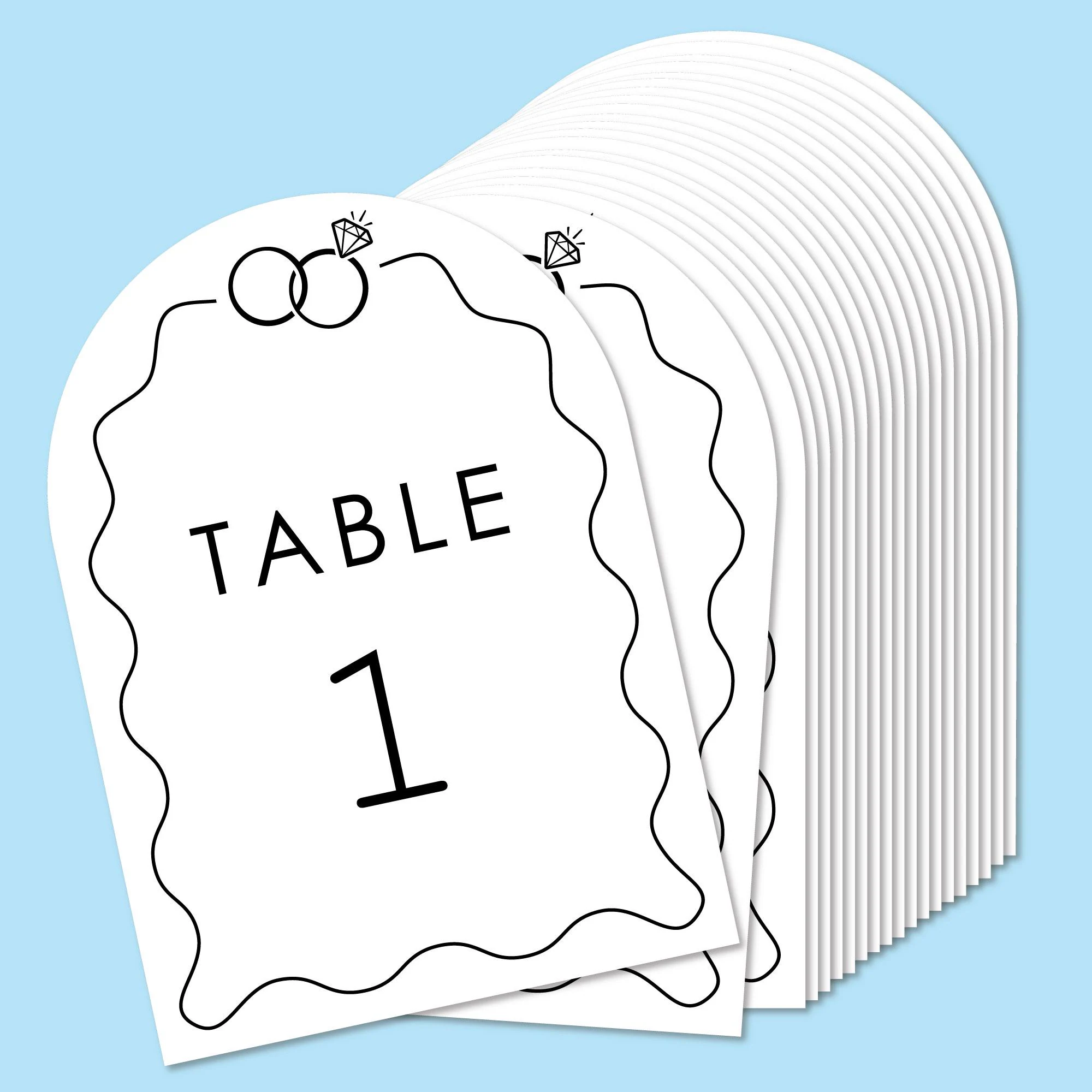 Black and White Wedding Rings Table Numbers, Engagement and Anniversary Centerpieces, Double-Sided 5 x 7 inches Cards, Table Numbers - 1-20