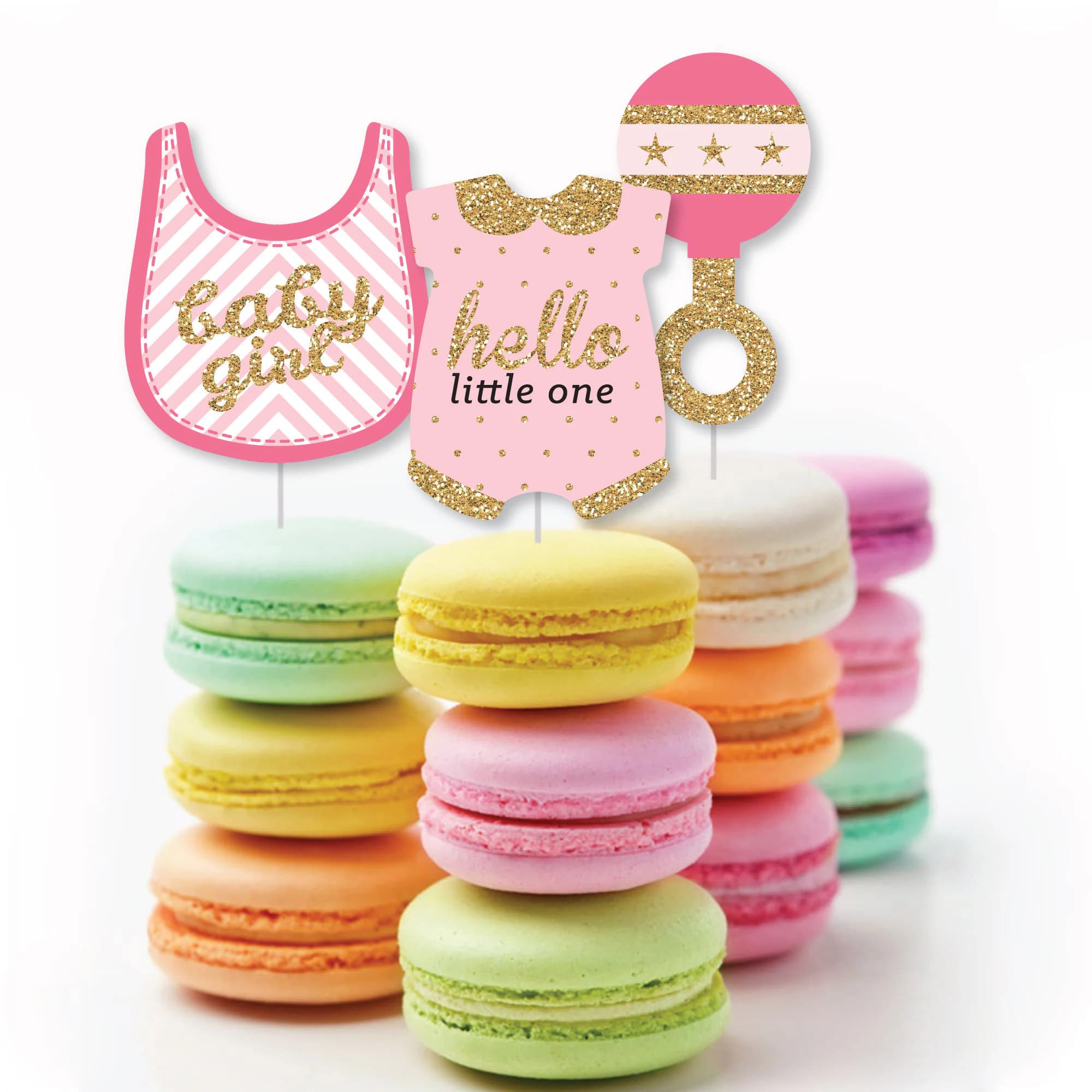 Hello Little One - Pink and Gold - DIY Shaped Girl Baby Shower Paper Cut-Outs - 24 ct - image 4