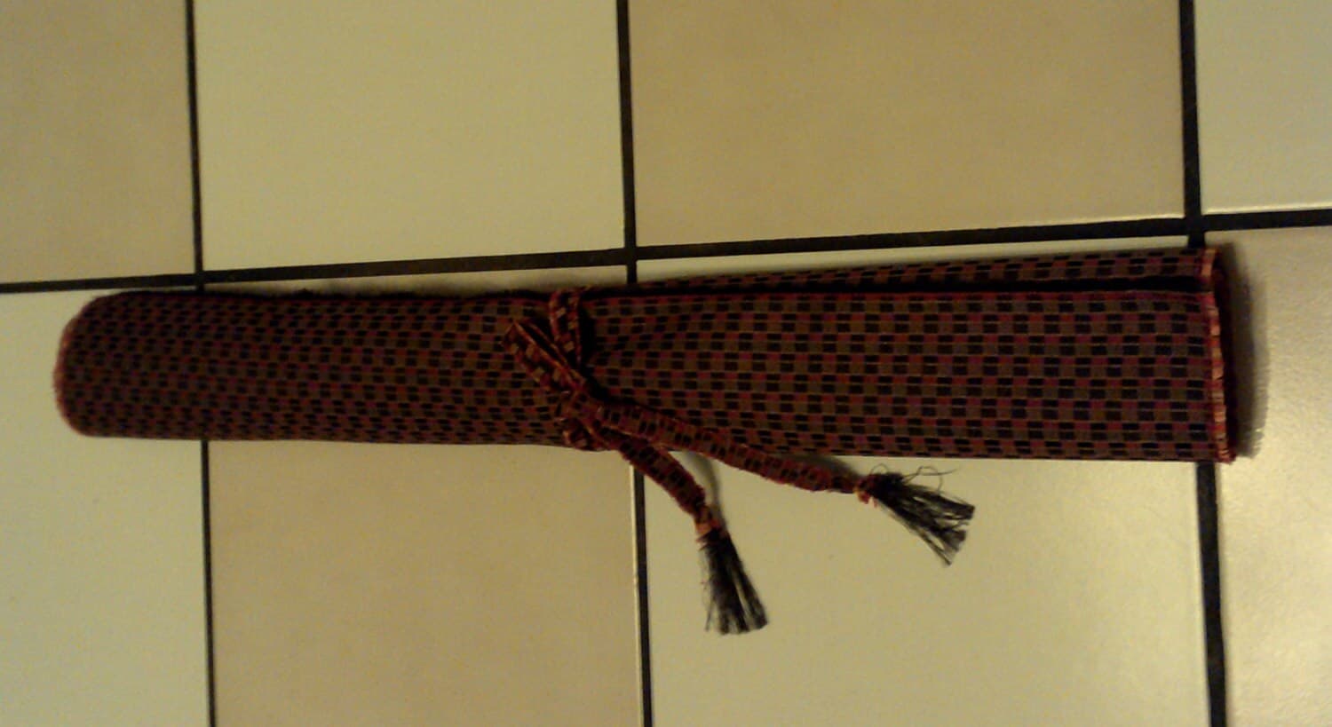 Fold or Roll-up Fabric OM PEACE Meditation & Prayer Mat. Earth Tones. Asian Bamboo Like Woven Fabric. Golden Painted Soft Peaceful Lettering - image 3