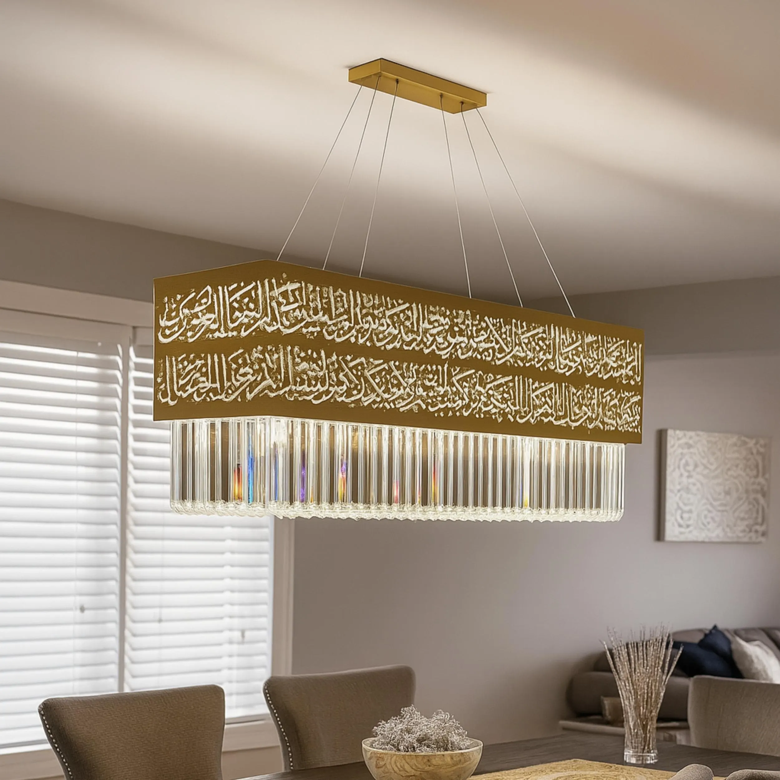 Ayat Al Kursi Chandelier, Modern Crystal Light Fixture, Islamic Home Decor, Gold, Silver, Black