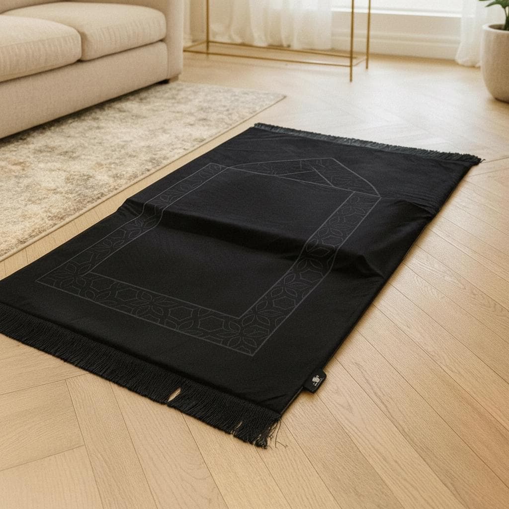 Rukuh Relief Memory Foam Prayer Mat – Large Islamic Prayer Rug for Knee & Joint Support shown in an AI-generated listing photo