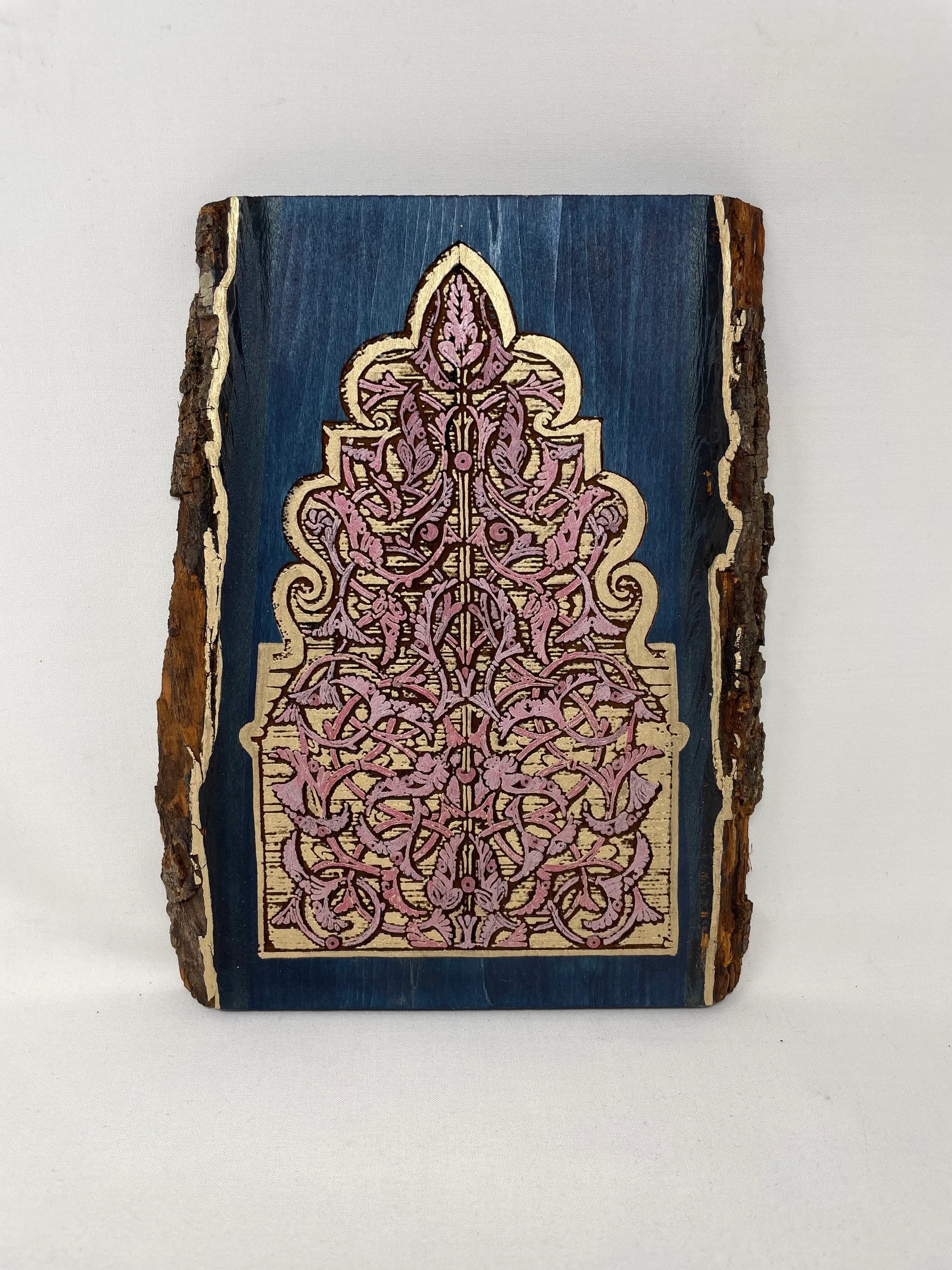 The Arabesque Handmade & Handcrafted Medieval Moroccan and Andalusian Arabesque Wall Hanging Featuring A Woodburned Old World Antique Window