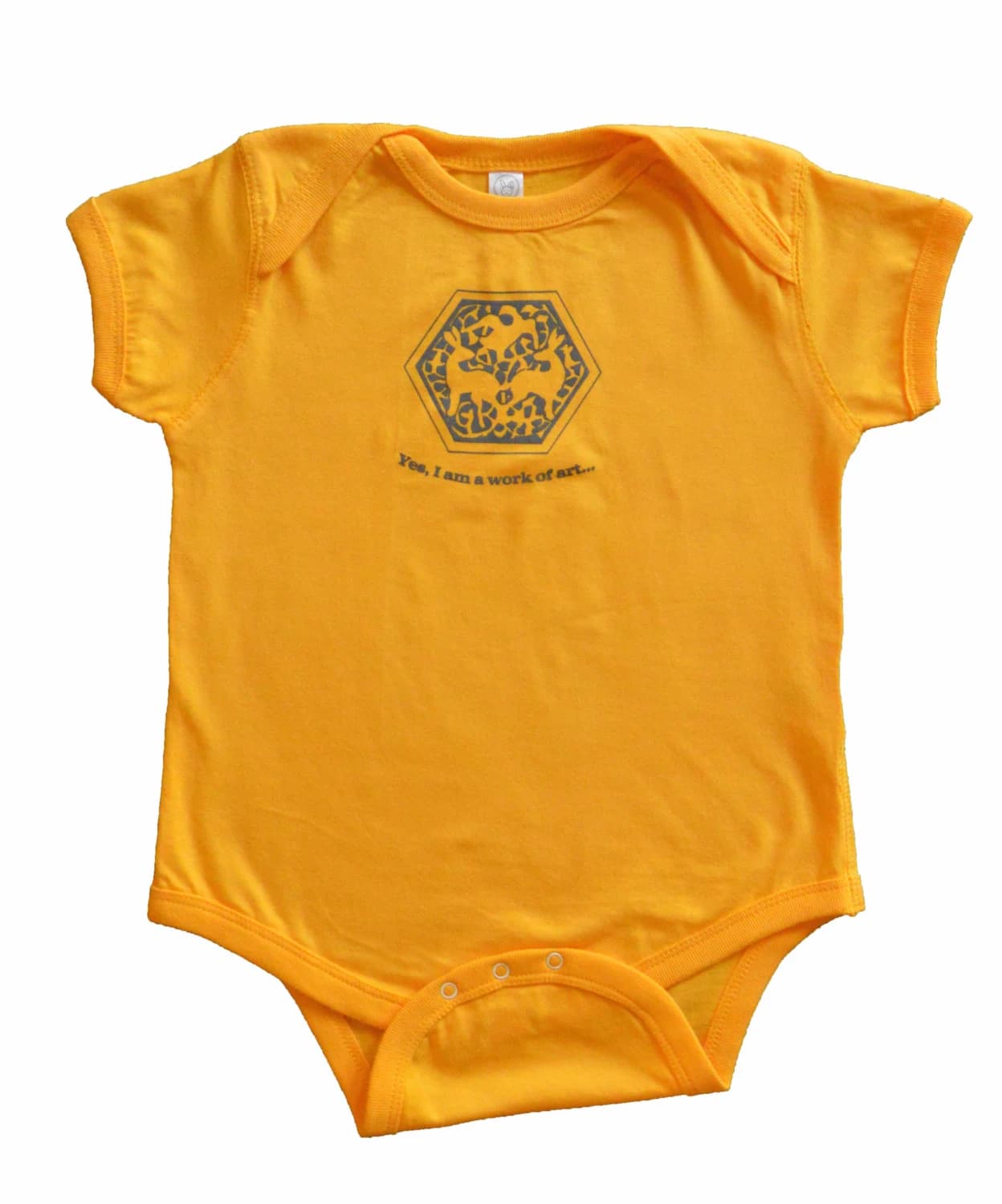 Bright Gold Baby Bodysuit, Medieval Falcon and Hare Design