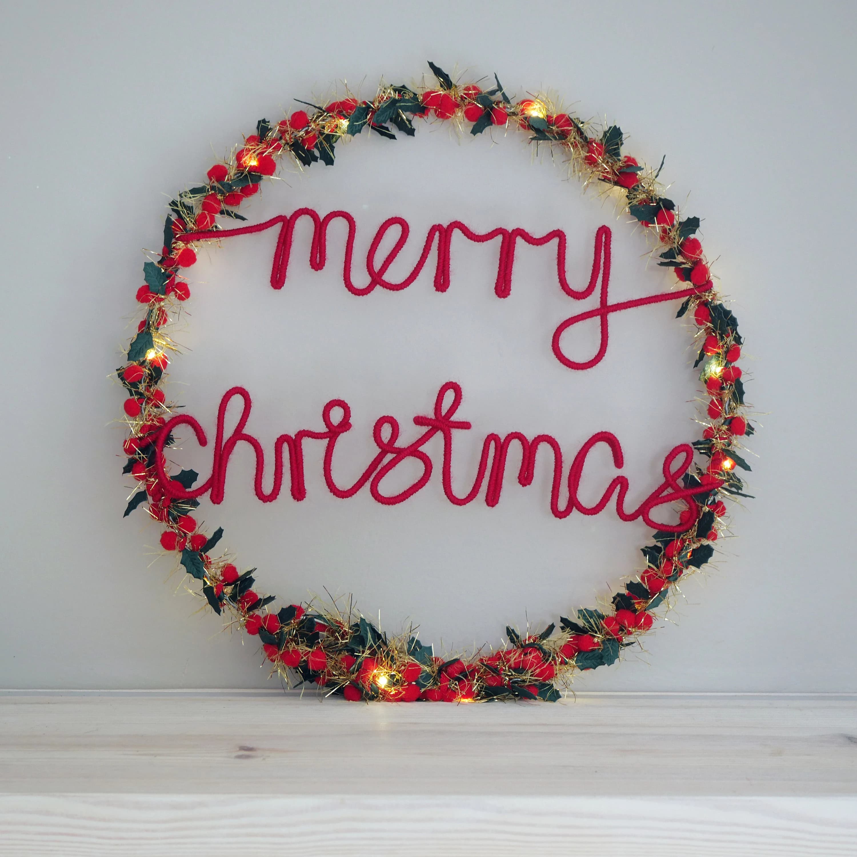 Personalised Christmas Wreath | Holly & Berry Light Up Wreath - image 4