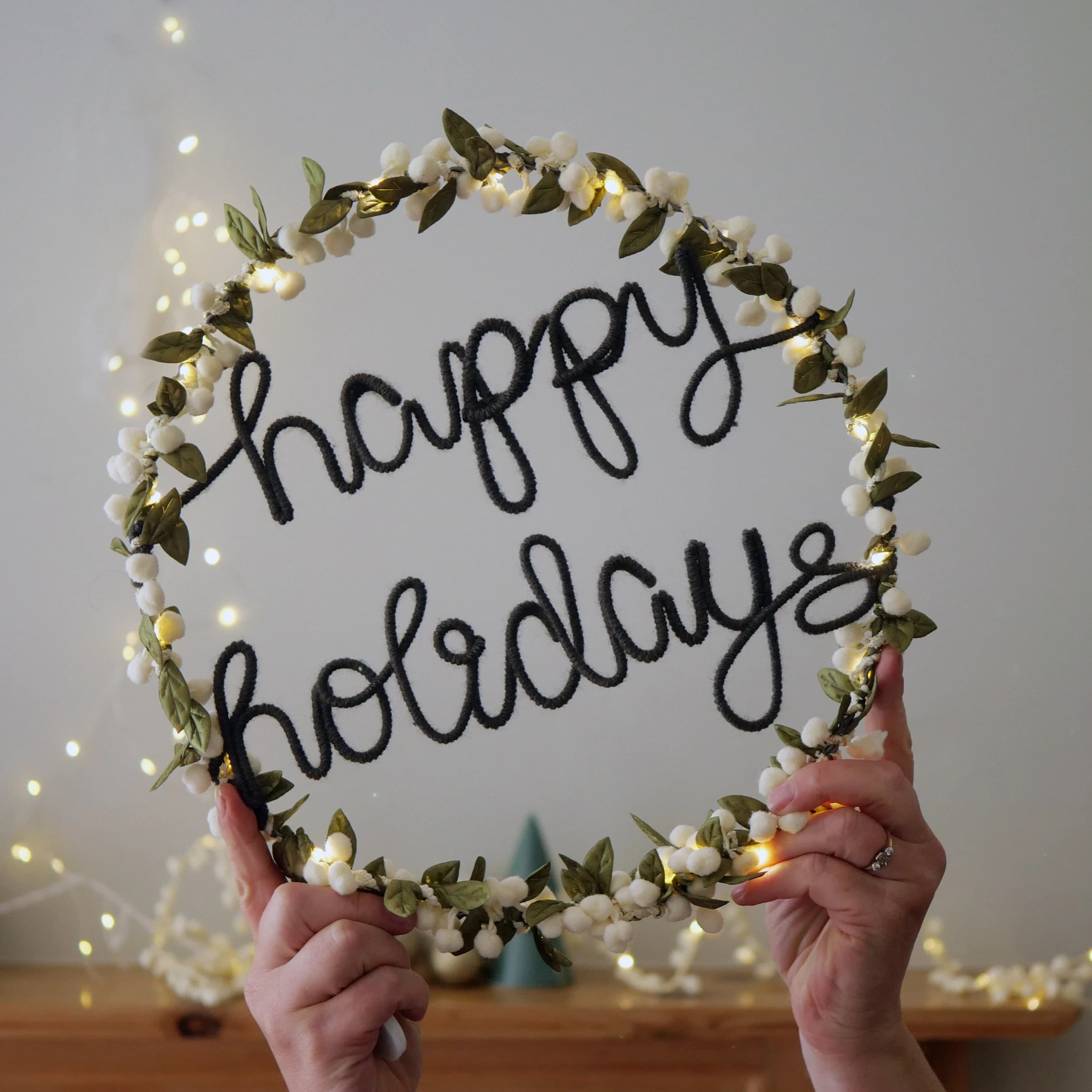 Happy Holidays Wreath | Handmade Holiday Door Wreath / Light-up Christmas Decoration - image 4