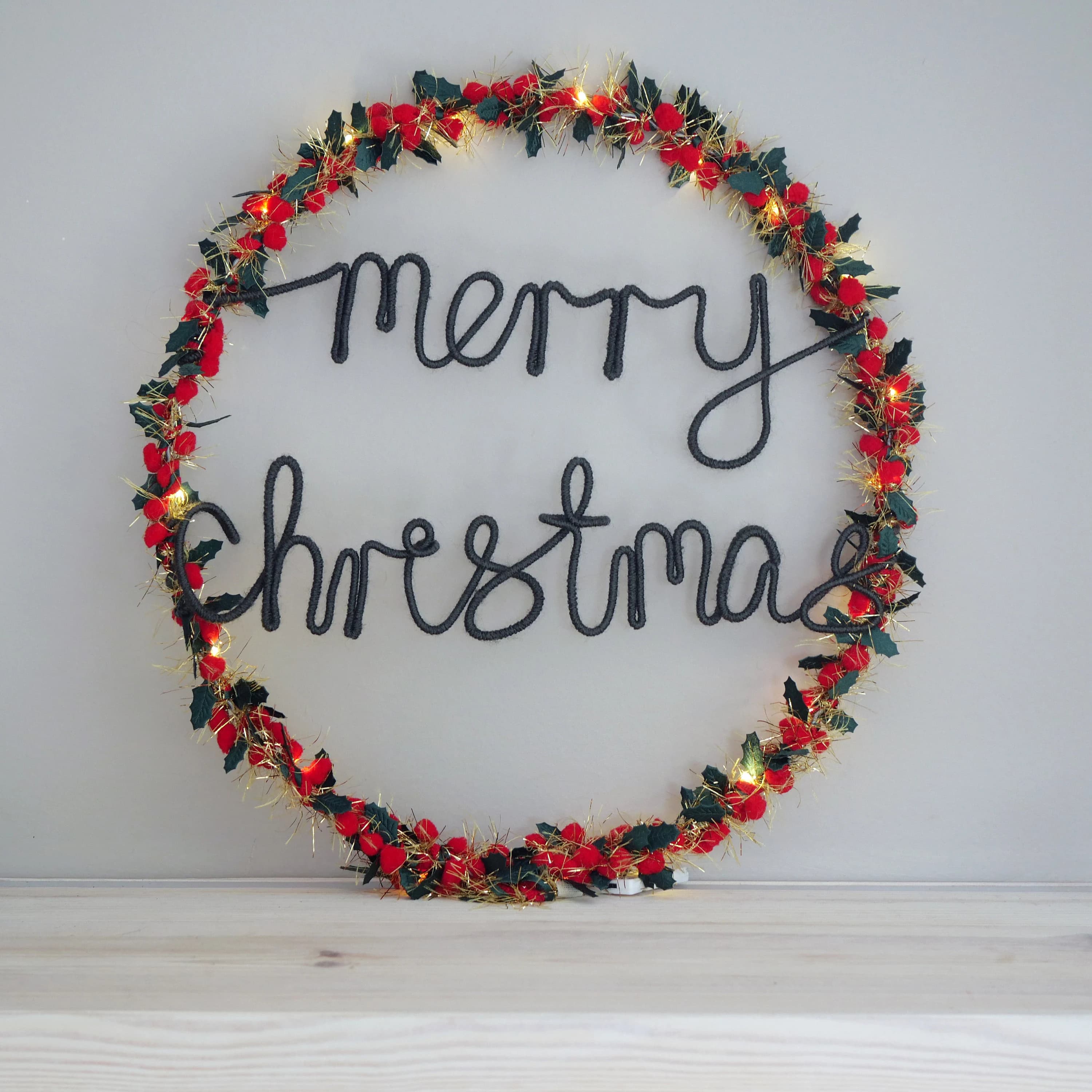 Personalised Christmas Wreath | Holly & Berry Light Up Wreath - image 5