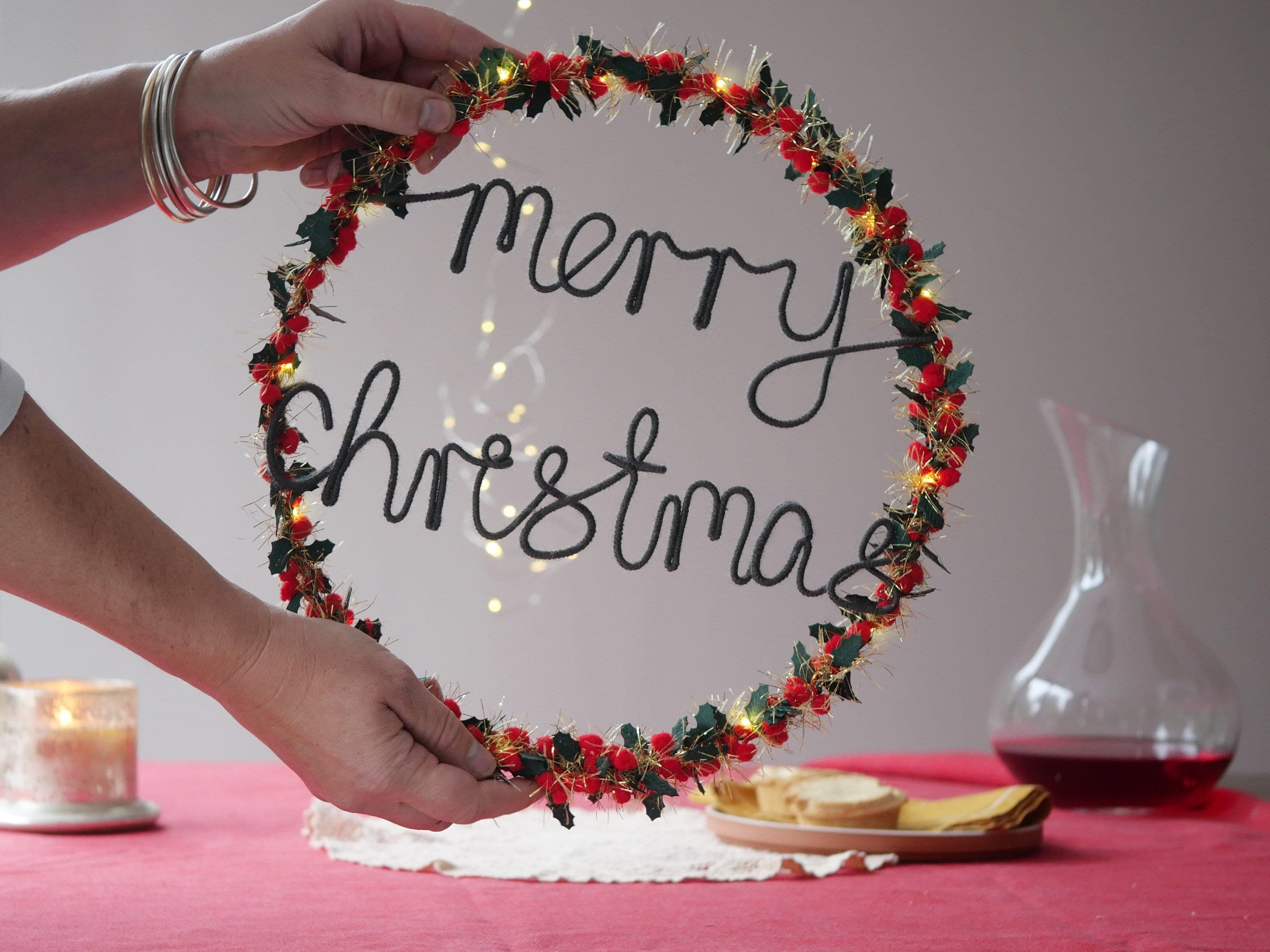 Personalised Christmas Wreath | Holly & Berry Light Up Wreath