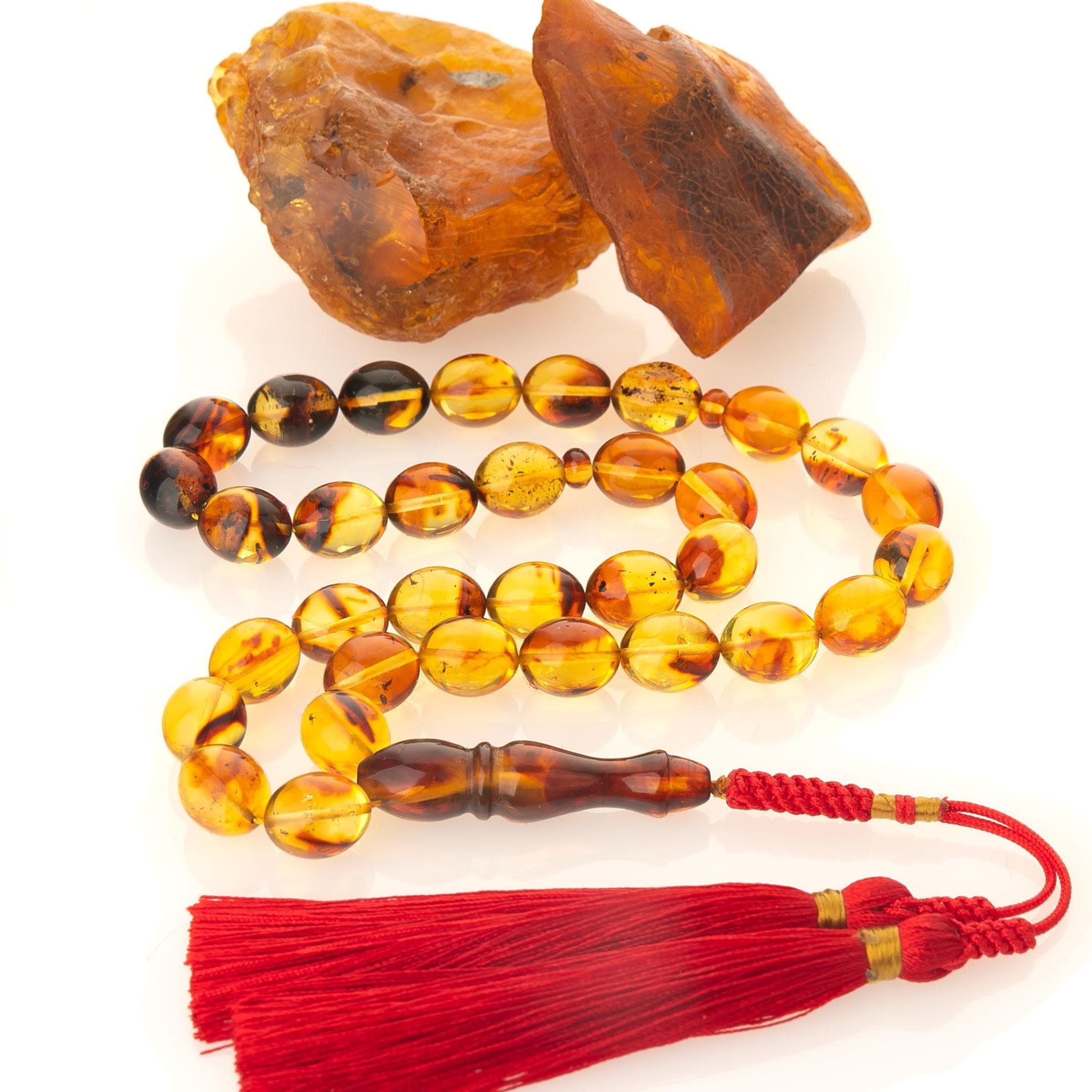 Baltic Amber Tasbih 33 Beads with Insect Inclusion, Islamic Prayer Rosary, Collectible Amber Misbaha