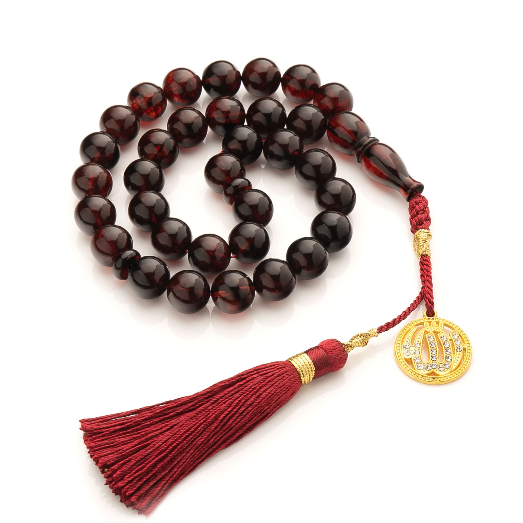 Baltic Cherry Amber Tasbih: Muslim Prayer Beads Rosary with Allah Pendant - image 4