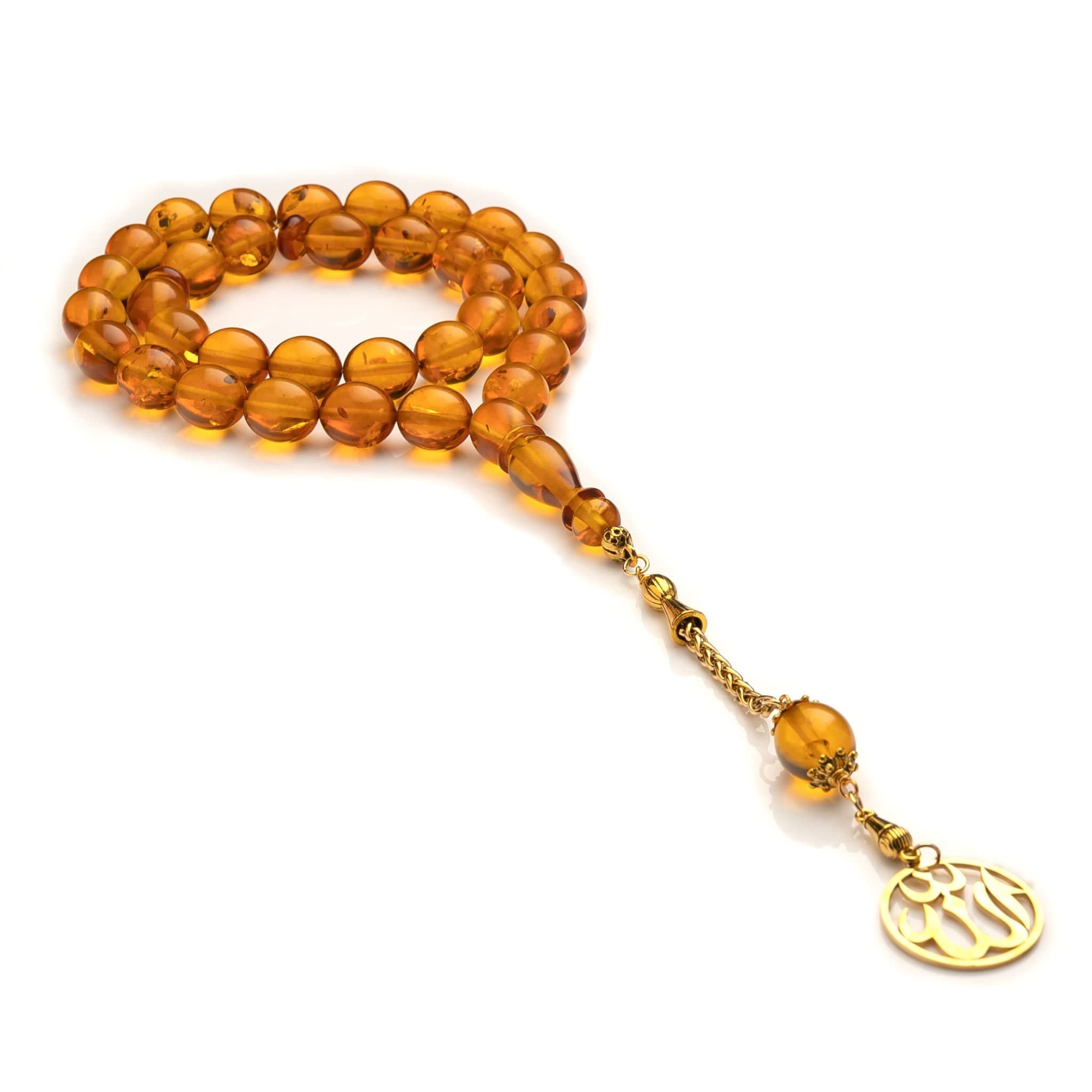 Transparent Amber Islamic Prayer Beads: Rosary with Allah Pendant - image 3