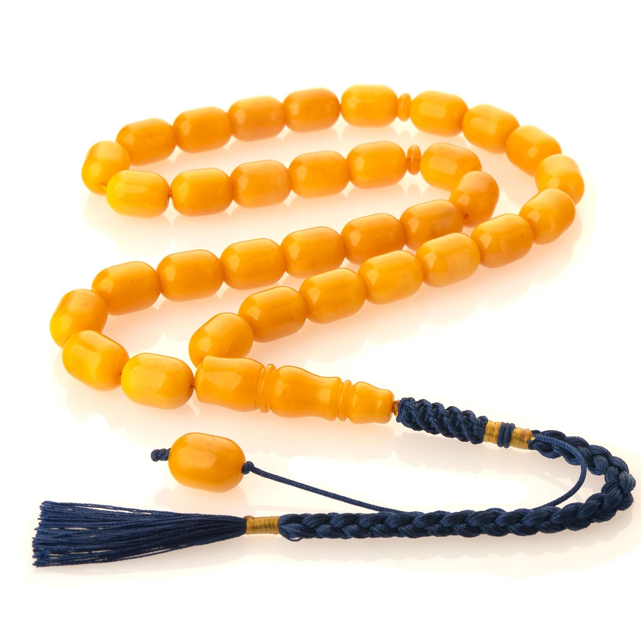 Baltic Amber Tasbih 33 Beads, Handcrafted Islamic Prayer Rosary, Barrel Beads, Collectible Misbaha