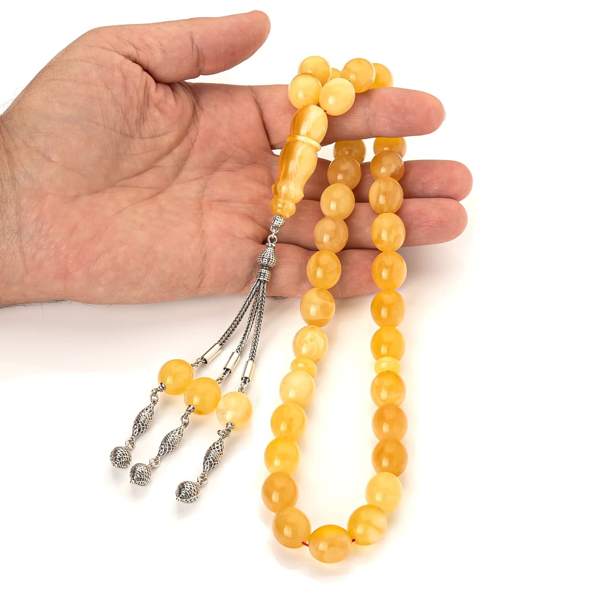 Genuine Baltic Amber Tasbih: Sterling Silver Tassel, Islamic Prayer Beads - image 3