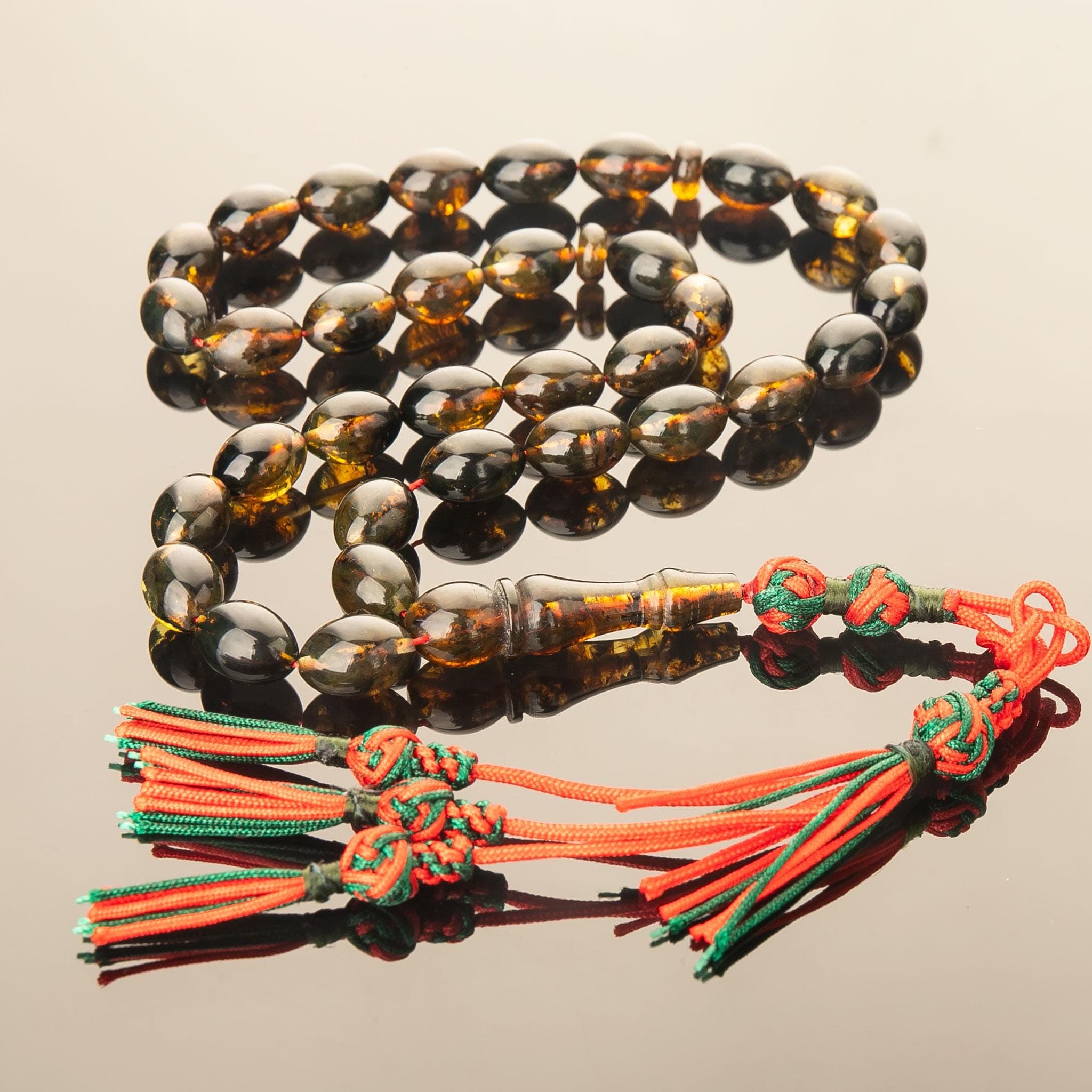 Baltic Amber Tasbih Green Tones, 33 Prayer Beads, Unique Muslim Gift