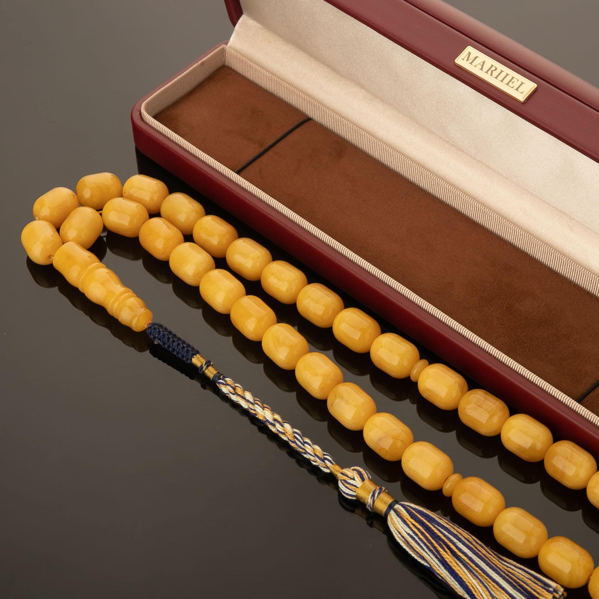Amber Tasbih – Honey Yellow Amber Prayer Beads, Handmade Islamic Misbaha with Decorative Tassel, 63g - image 4