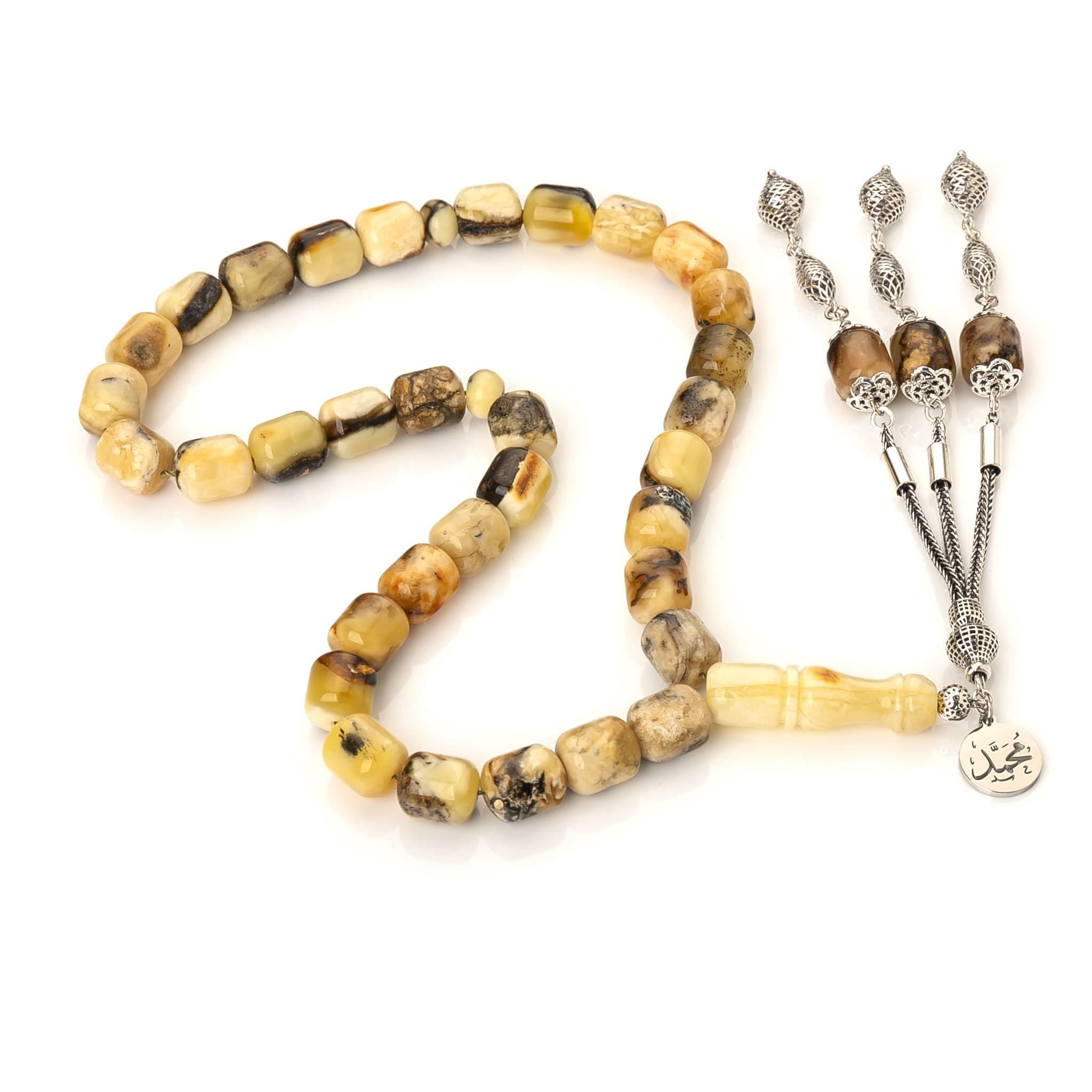 Natural Amber Tasbih-Silver Tassel-Islamic Prayer Beads,43g-Misbaha-كهرمان الماني - image 5