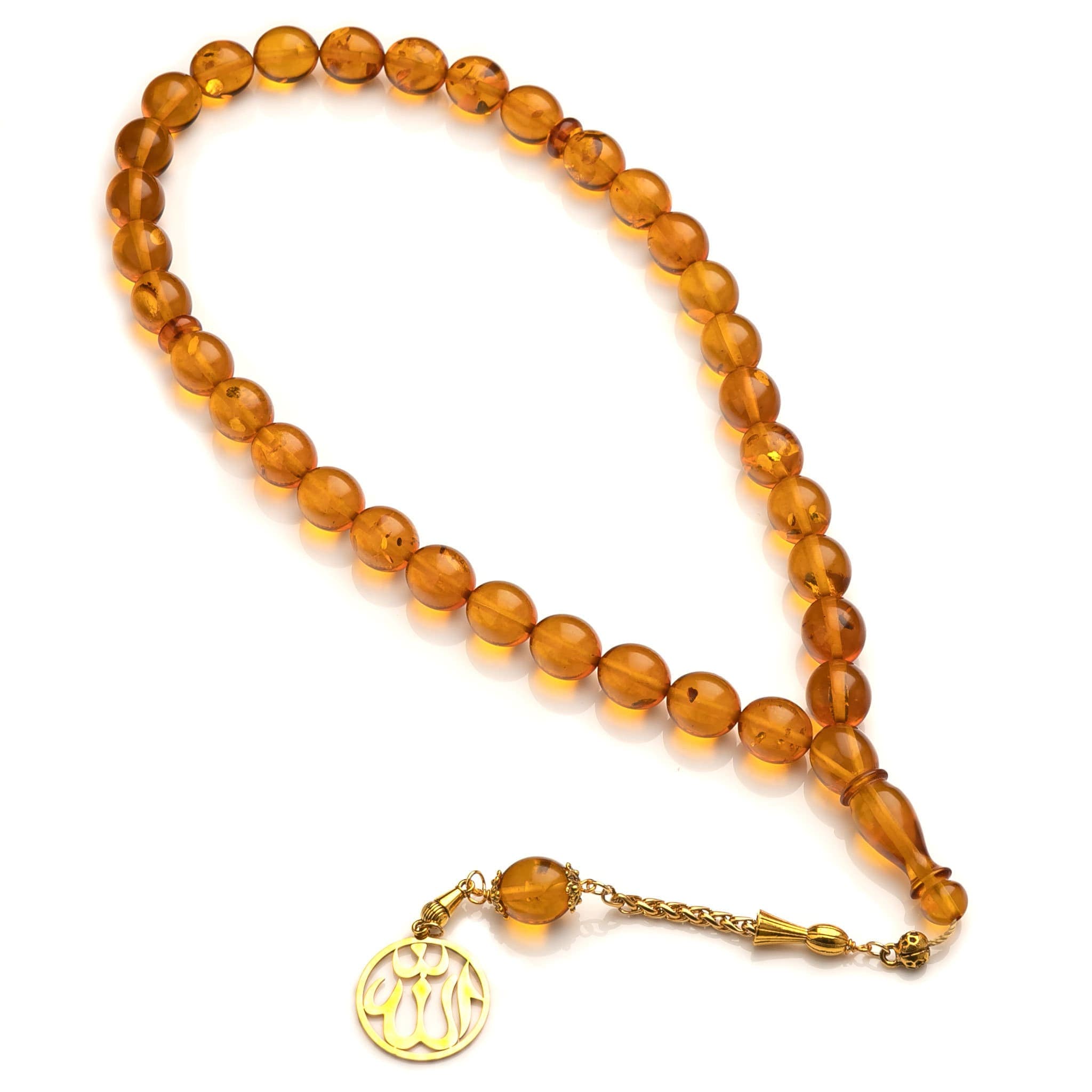 Transparent Amber Islamic Prayer Beads: Rosary with Allah Pendant - image 4