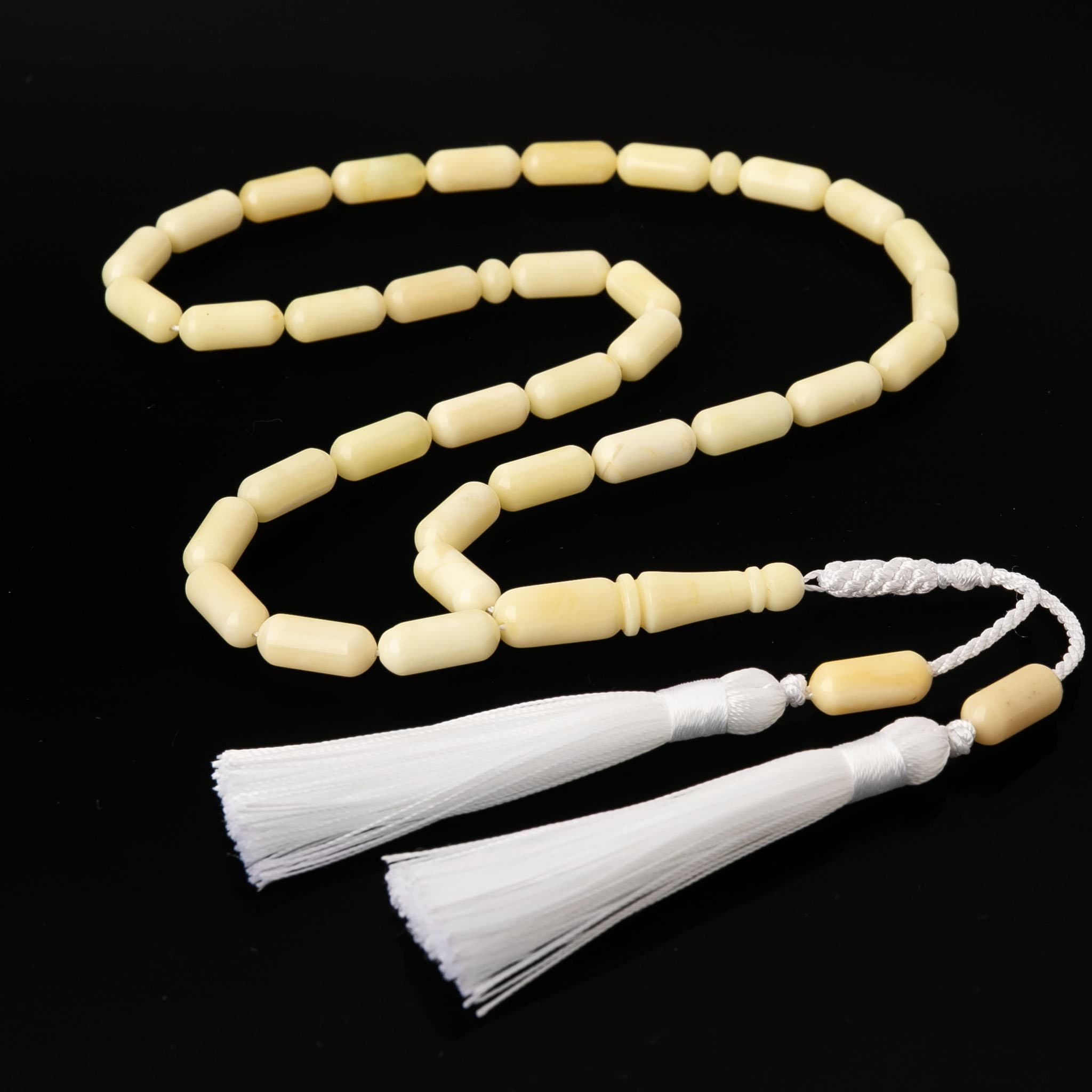 White Amber Tasbih: Genuine Islamic Prayer Beads Rosary