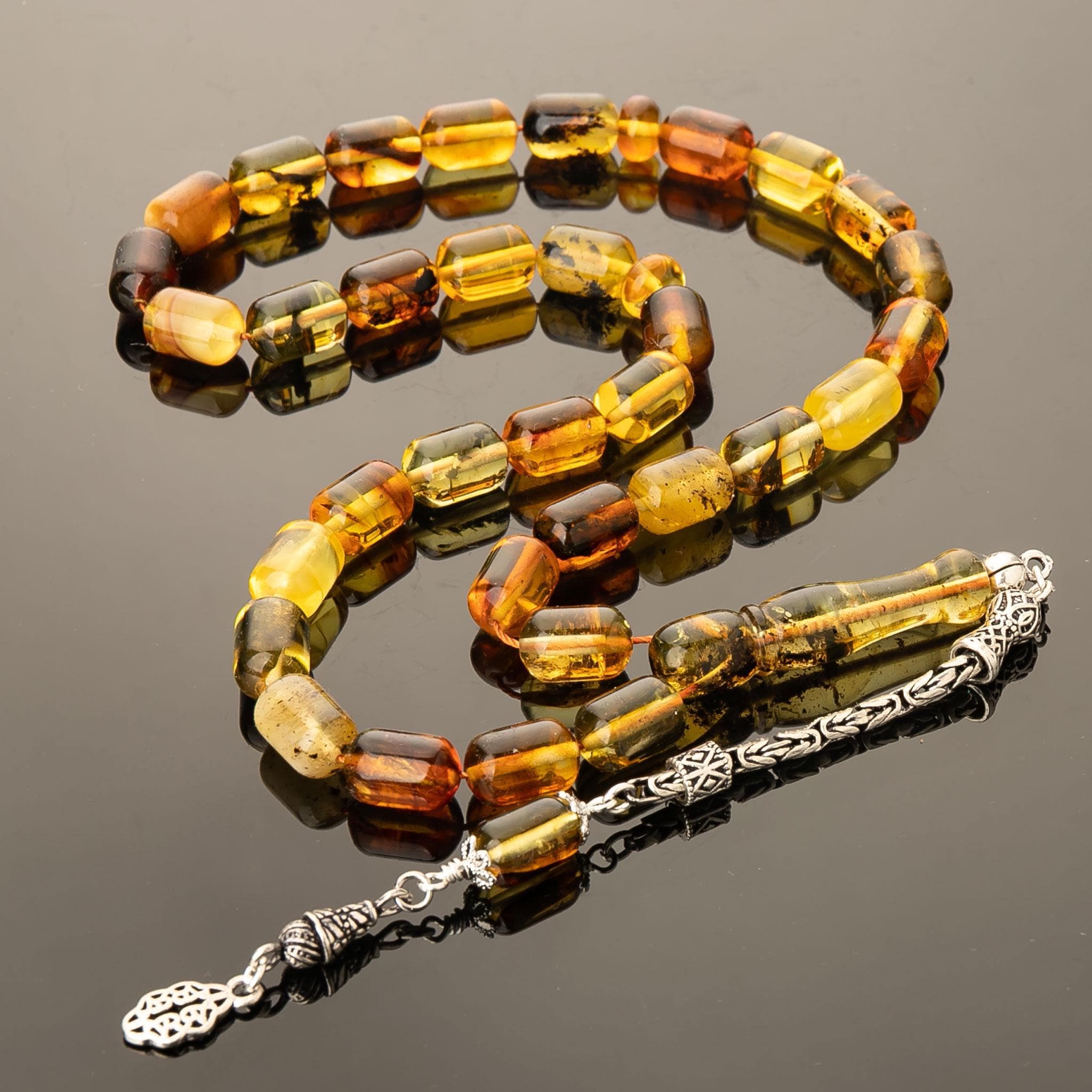 Natural Amber Tasbih-33 Islamic Prayer Beads-Genuine Baltic Amber Misbaha & Sterling Silver Tassel-Sibha - image 3
