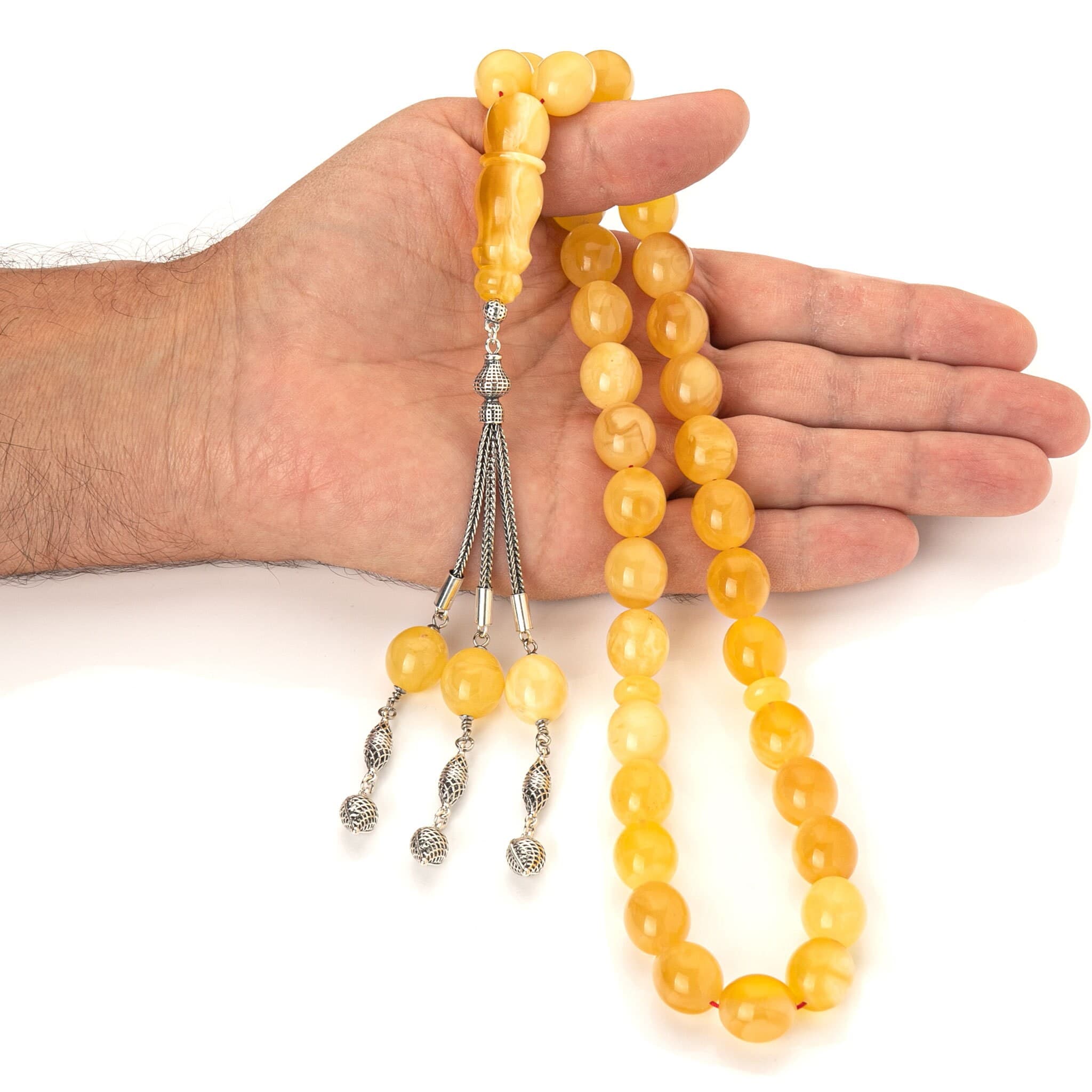 Genuine Baltic Amber Tasbih: Sterling Silver Tassel, Islamic Prayer Beads - image 4
