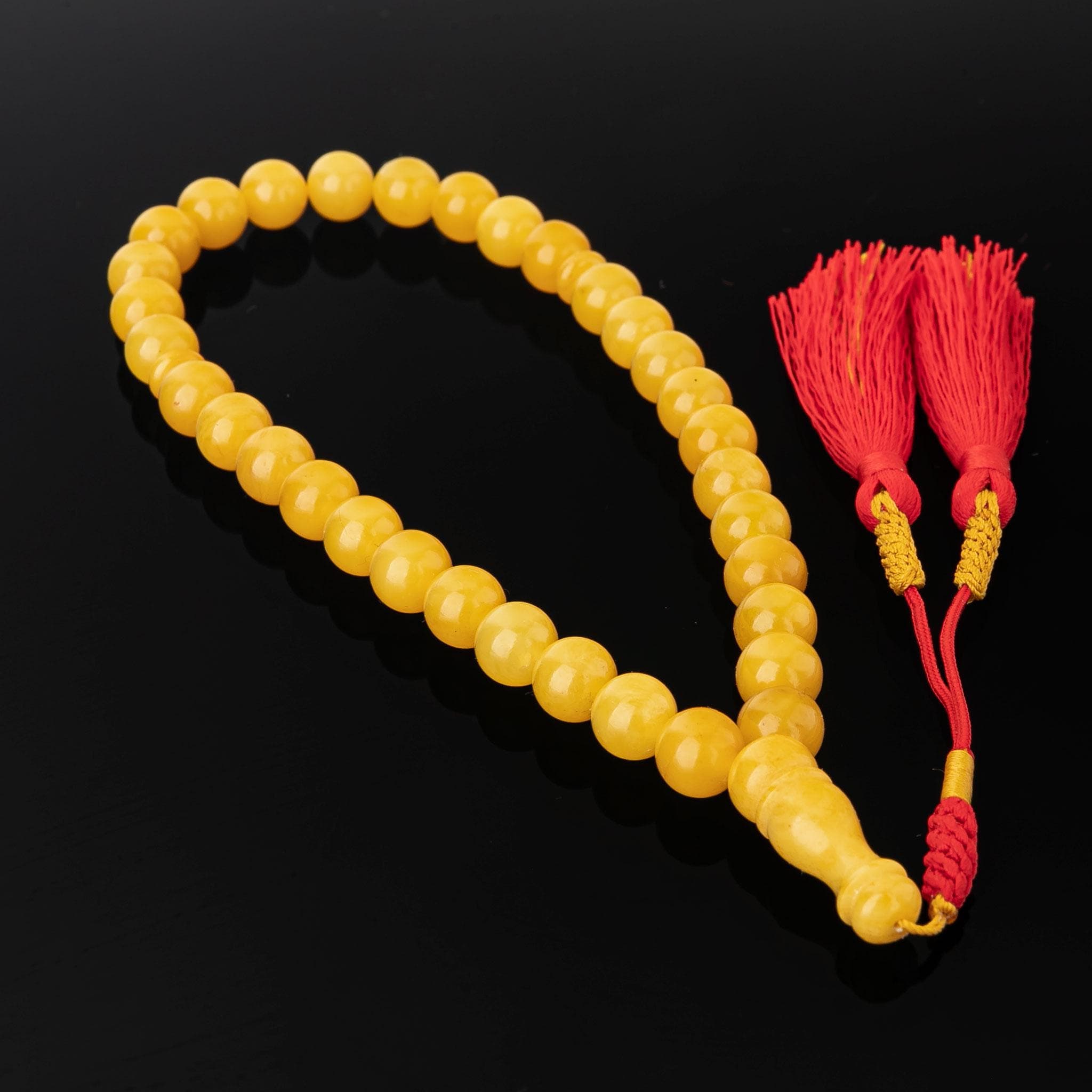 Honey Baltic Amber Tasbih – 33-Bead Islamic Prayer Rosary with Red Tassel - image 4
