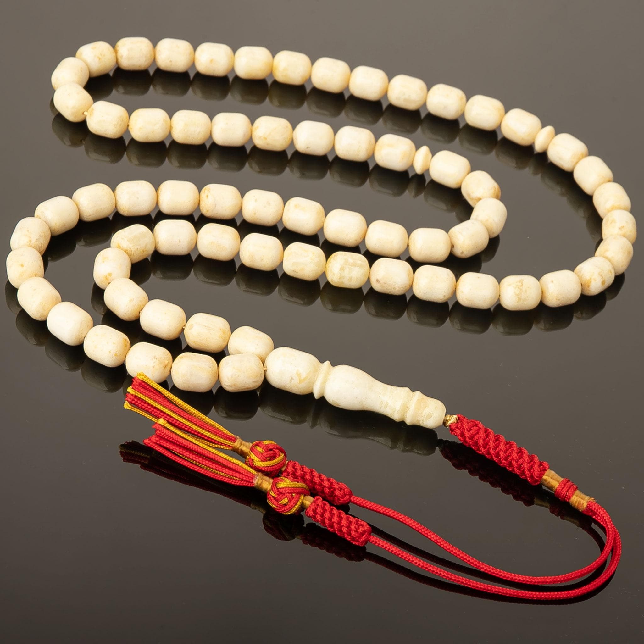 Handcrafted Baltic Amber Misbaha: 66 Ivory Beads, Leather Case