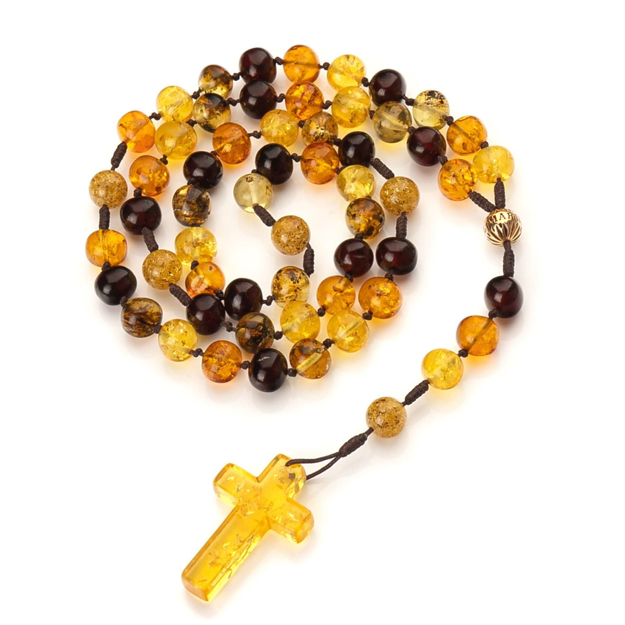Catholic Amber Rosary: Large Cross Prayer Beads, Mariiel Logo