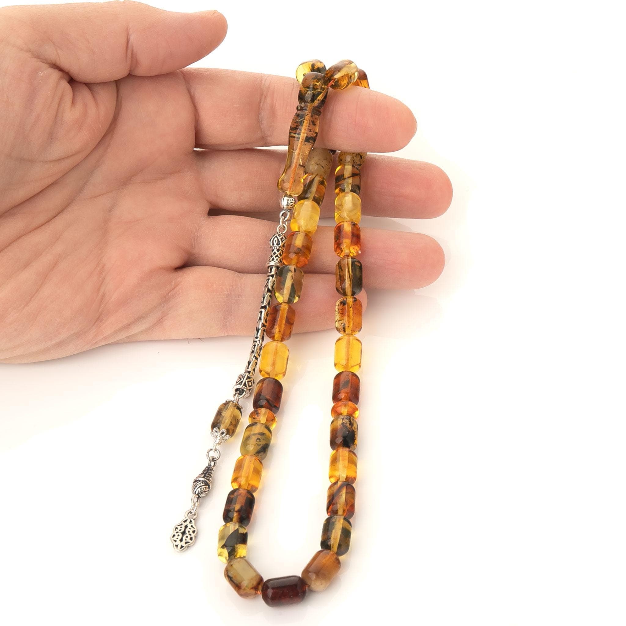 Natural Amber Tasbih-33 Islamic Prayer Beads-Genuine Baltic Amber Misbaha & Sterling Silver Tassel-Sibha - image 4