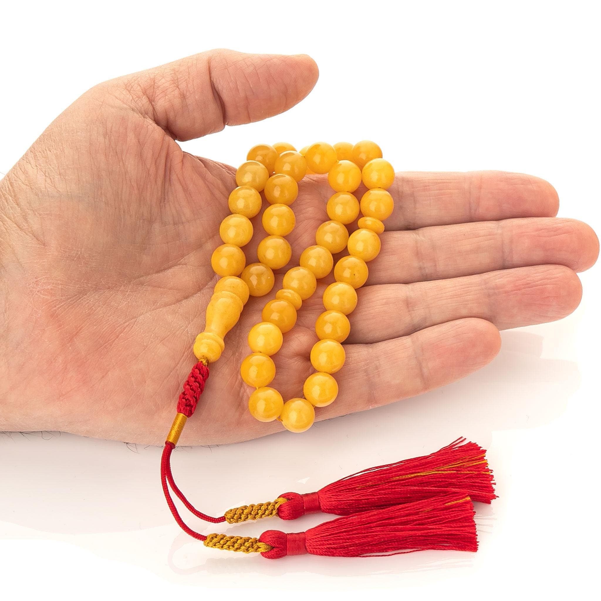 Honey Baltic Amber Tasbih – 33-Bead Islamic Prayer Rosary with Red Tassel - image 5