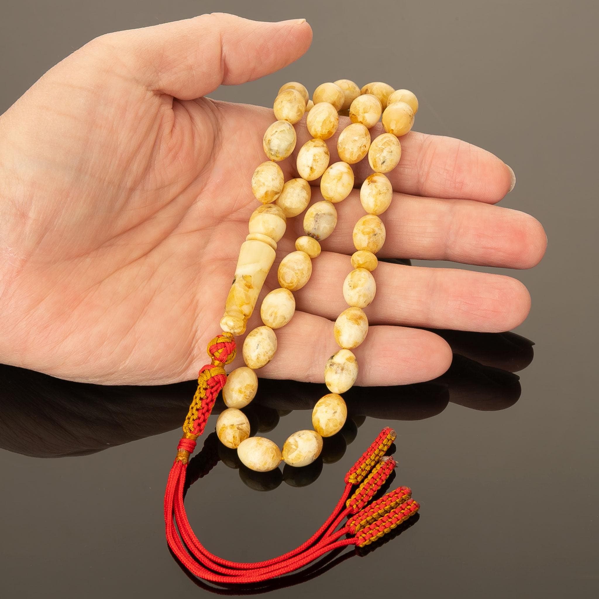 Milky Amber Tasbih 33 Prayer Beads Butterscotch Marble Misbaha Islamic Sibha Gift - image 3