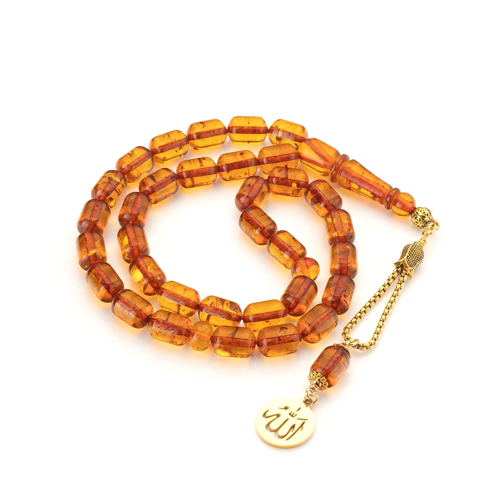 Baltic Amber Tasbih with Pendant, Handmade Islamic Prayer Beads Gift