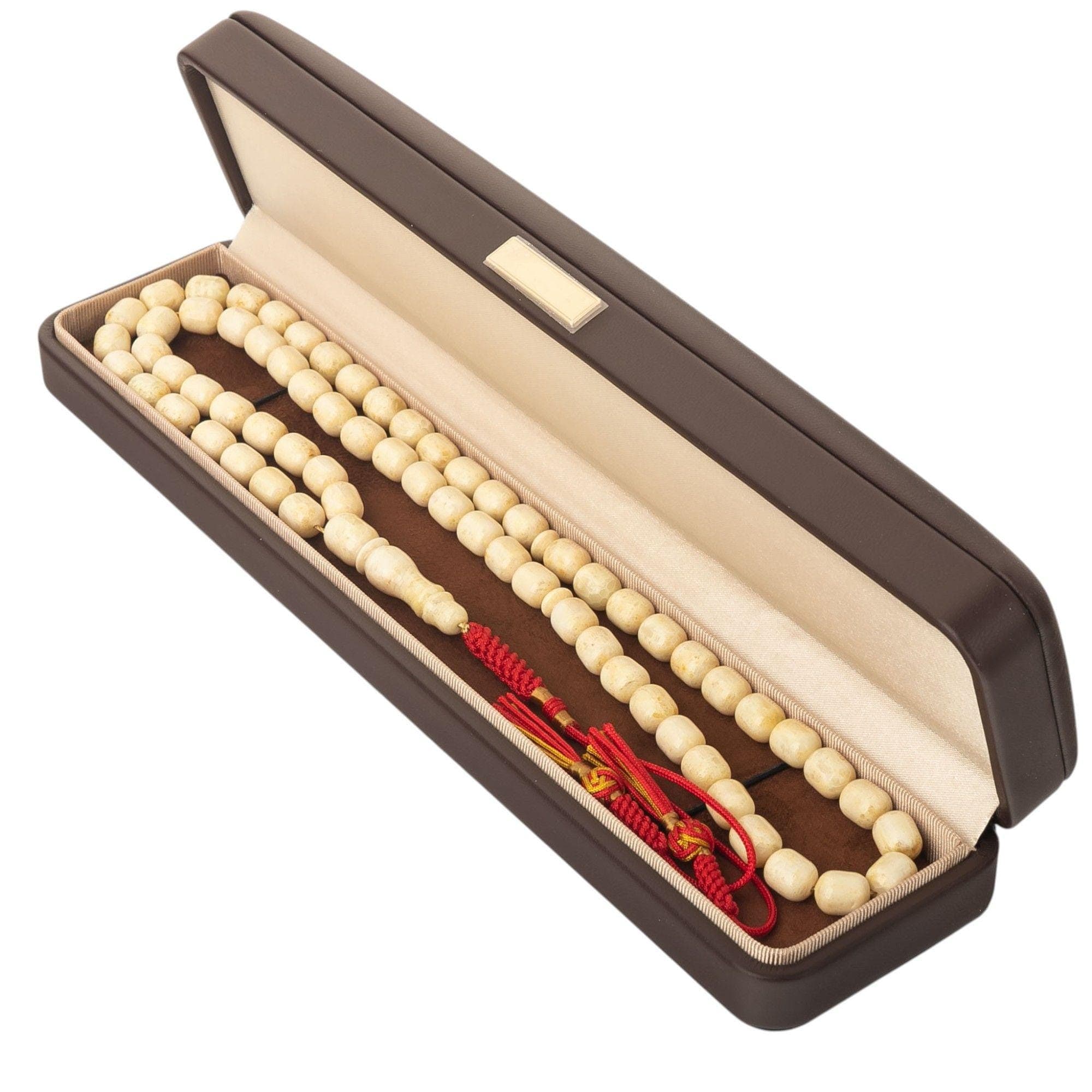 Handcrafted Baltic Amber Misbaha: 66 Ivory Beads, Leather Case - image 3