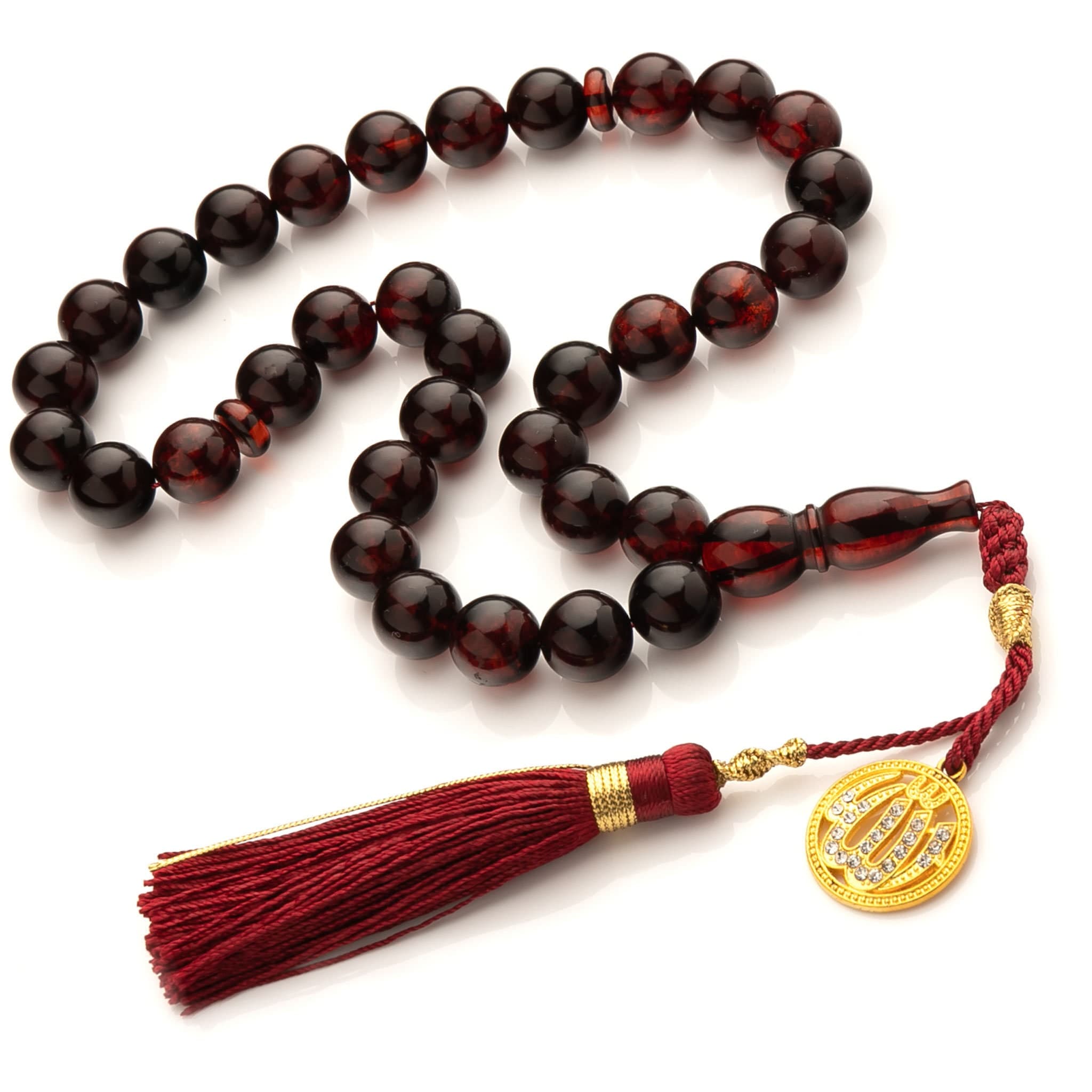 Baltic Cherry Amber Tasbih: Muslim Prayer Beads Rosary with Allah Pendant - image 3