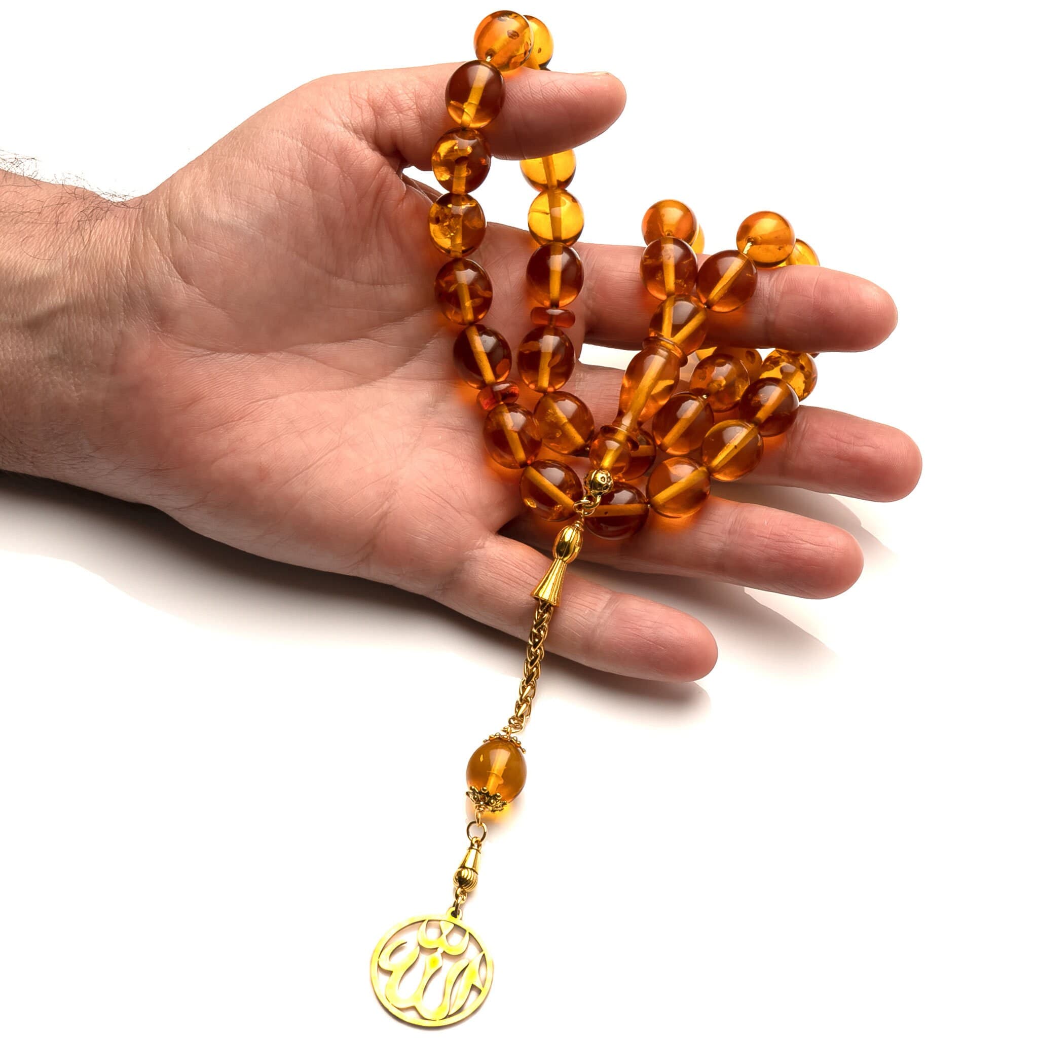 Transparent Amber Islamic Prayer Beads: Rosary with Allah Pendant - image 5