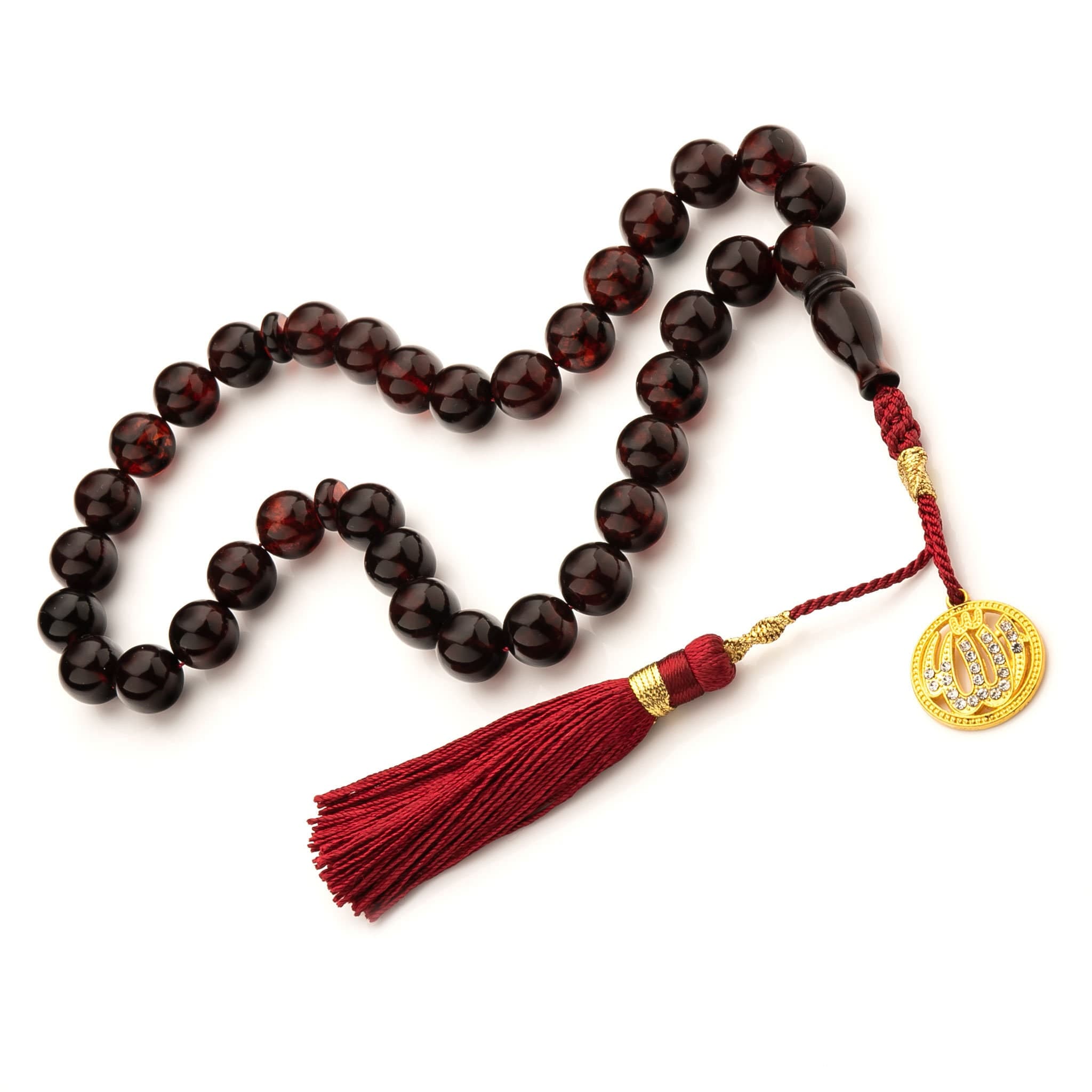 Baltic Cherry Amber Tasbih: Muslim Prayer Beads Rosary with Allah Pendant - image 5