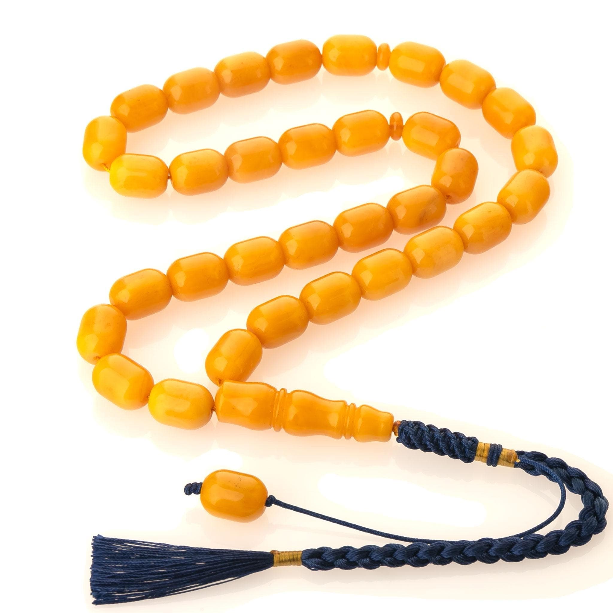 Baltic Amber Tasbih 33 Beads, Handcrafted Islamic Prayer Rosary, Barrel Beads, Collectible Misbaha - image 5