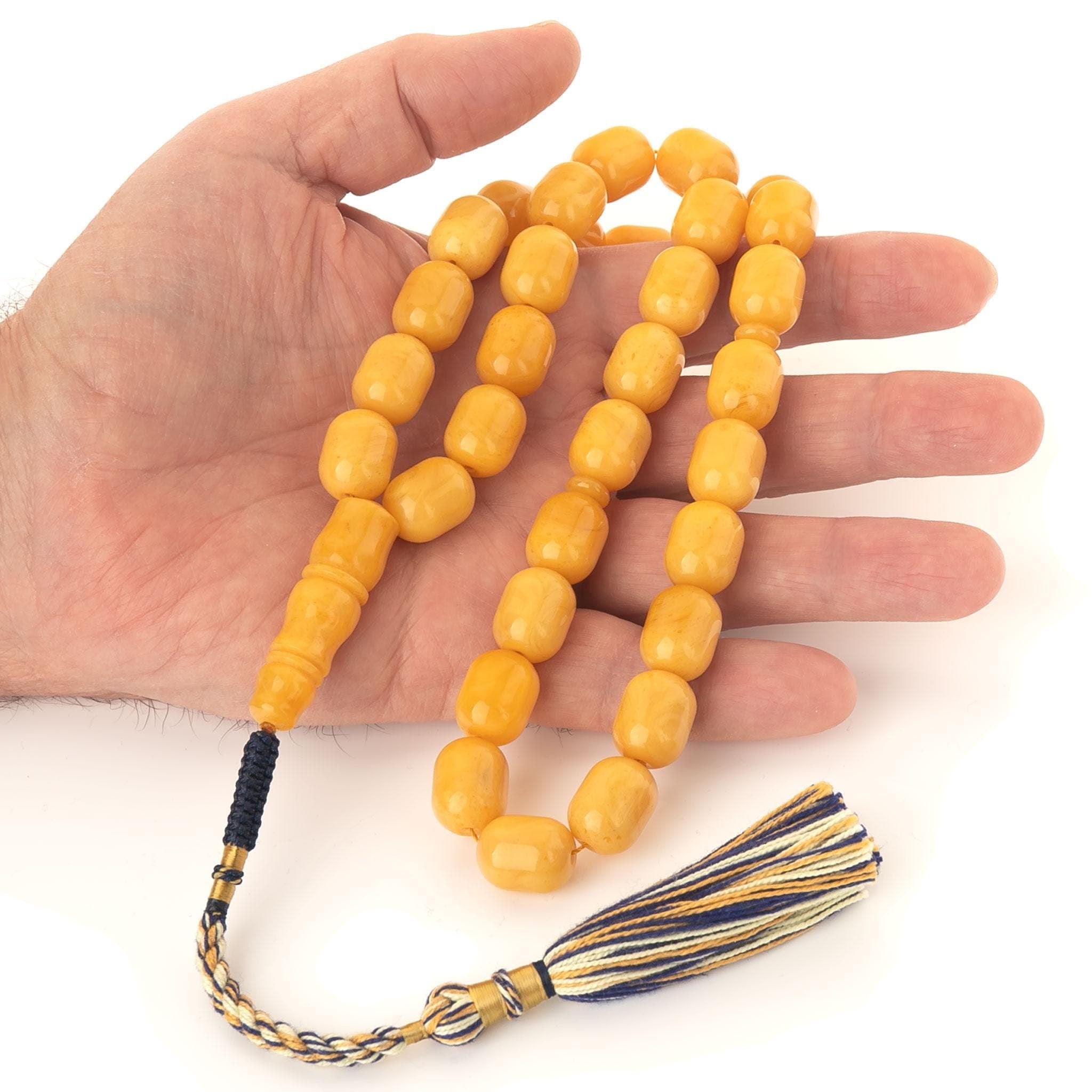 Amber Tasbih – Honey Yellow Amber Prayer Beads, Handmade Islamic Misbaha with Decorative Tassel, 63g - image 3