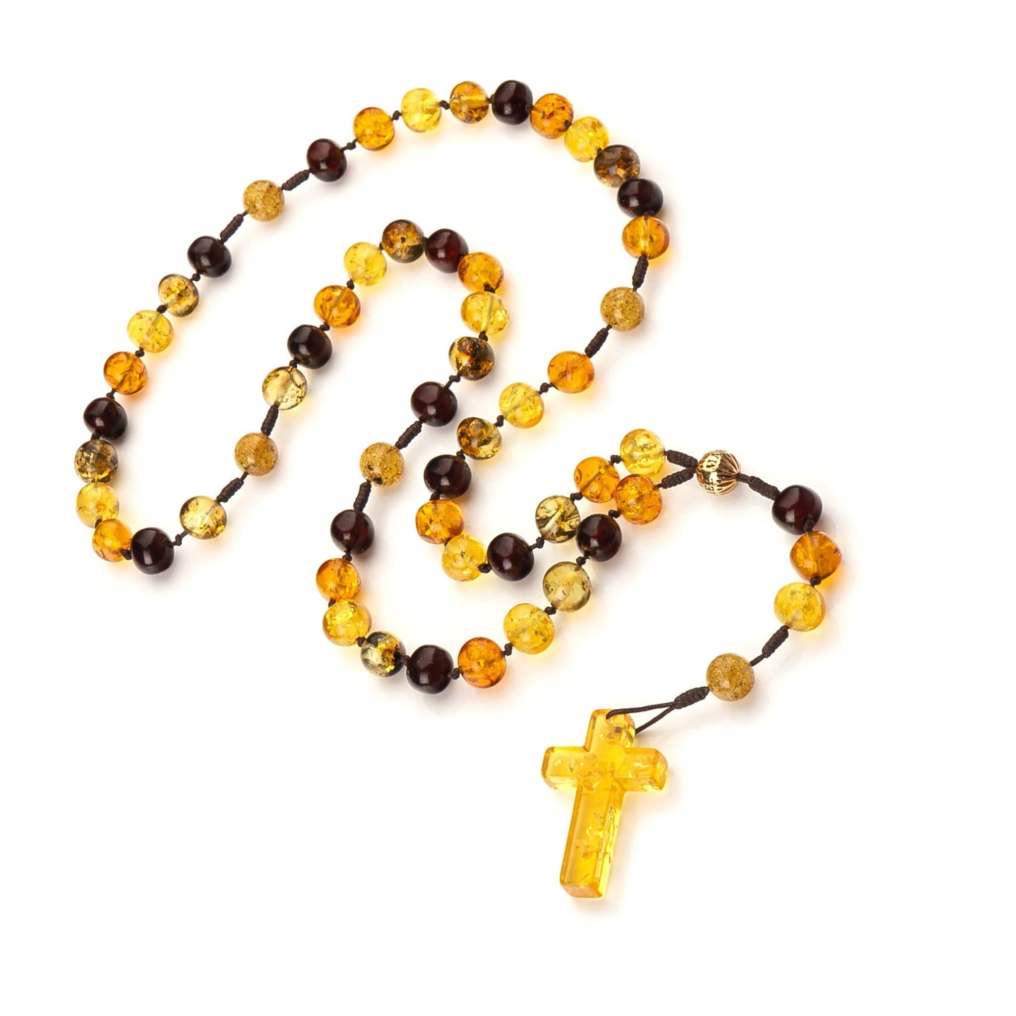 Catholic Amber Rosary: Large Cross Prayer Beads, Mariiel Logo - image 3
