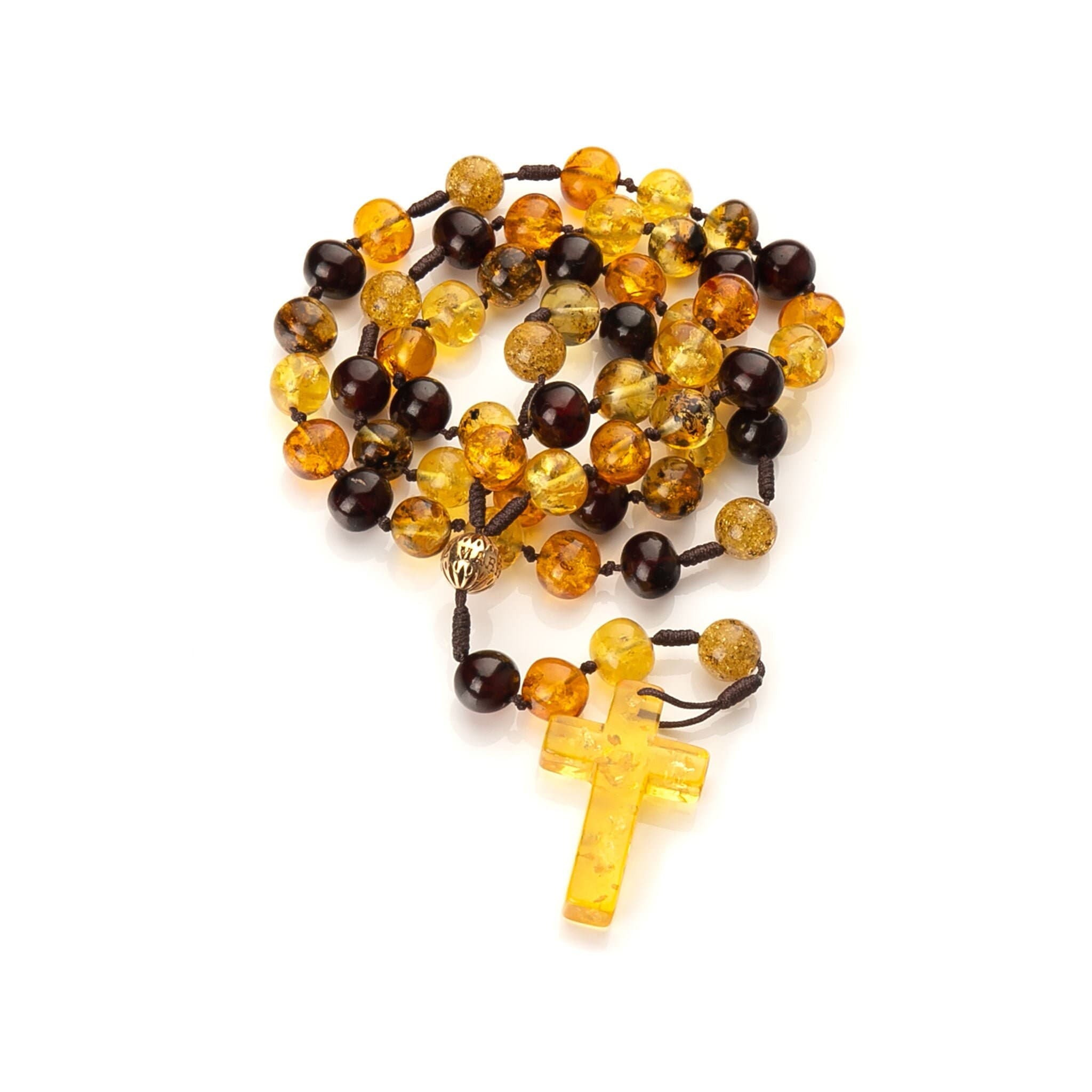 Catholic Amber Rosary: Large Cross Prayer Beads, Mariiel Logo - image 4