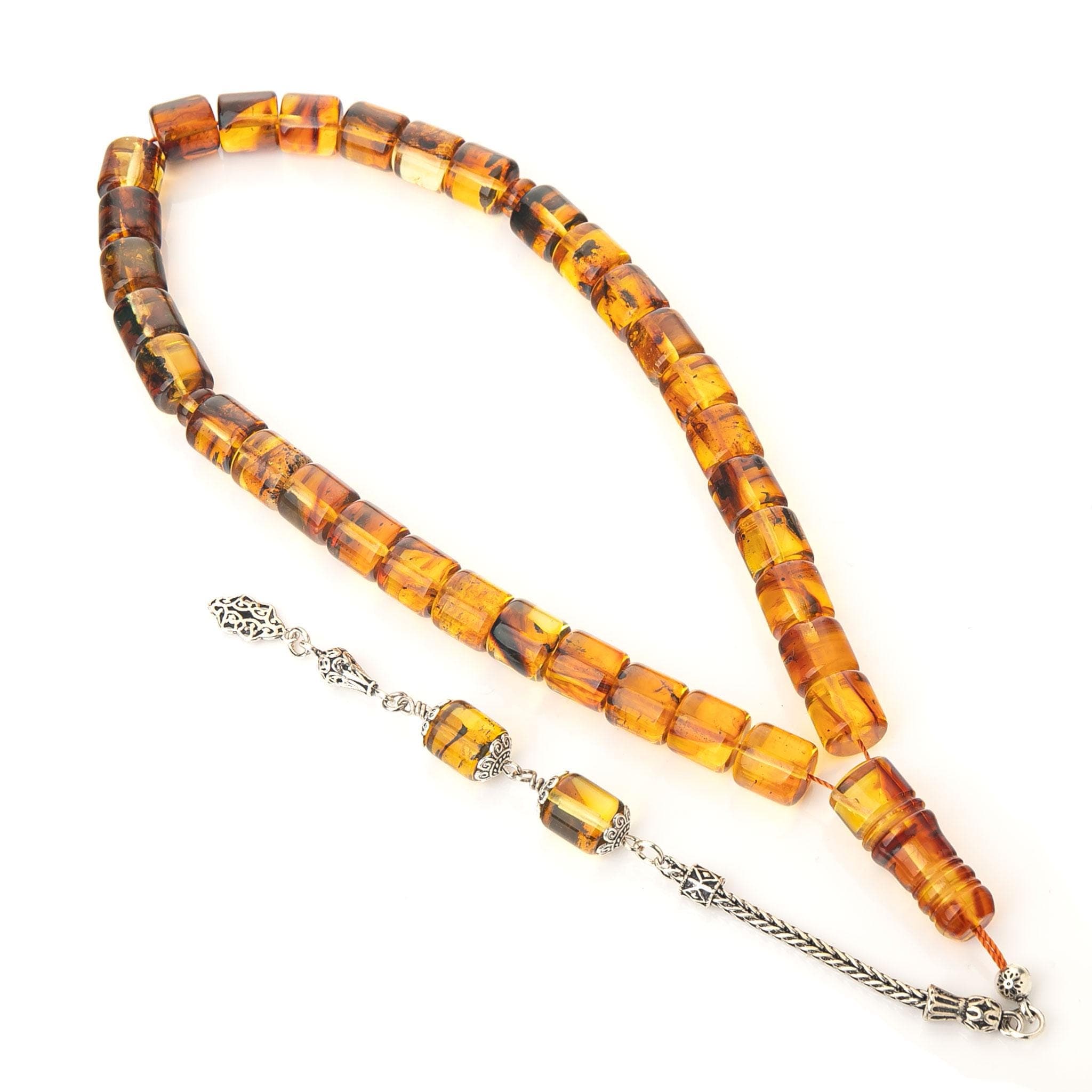 Baltic Amber Tasbih: Sterling Silver Tassel, Islamic Prayer Beads