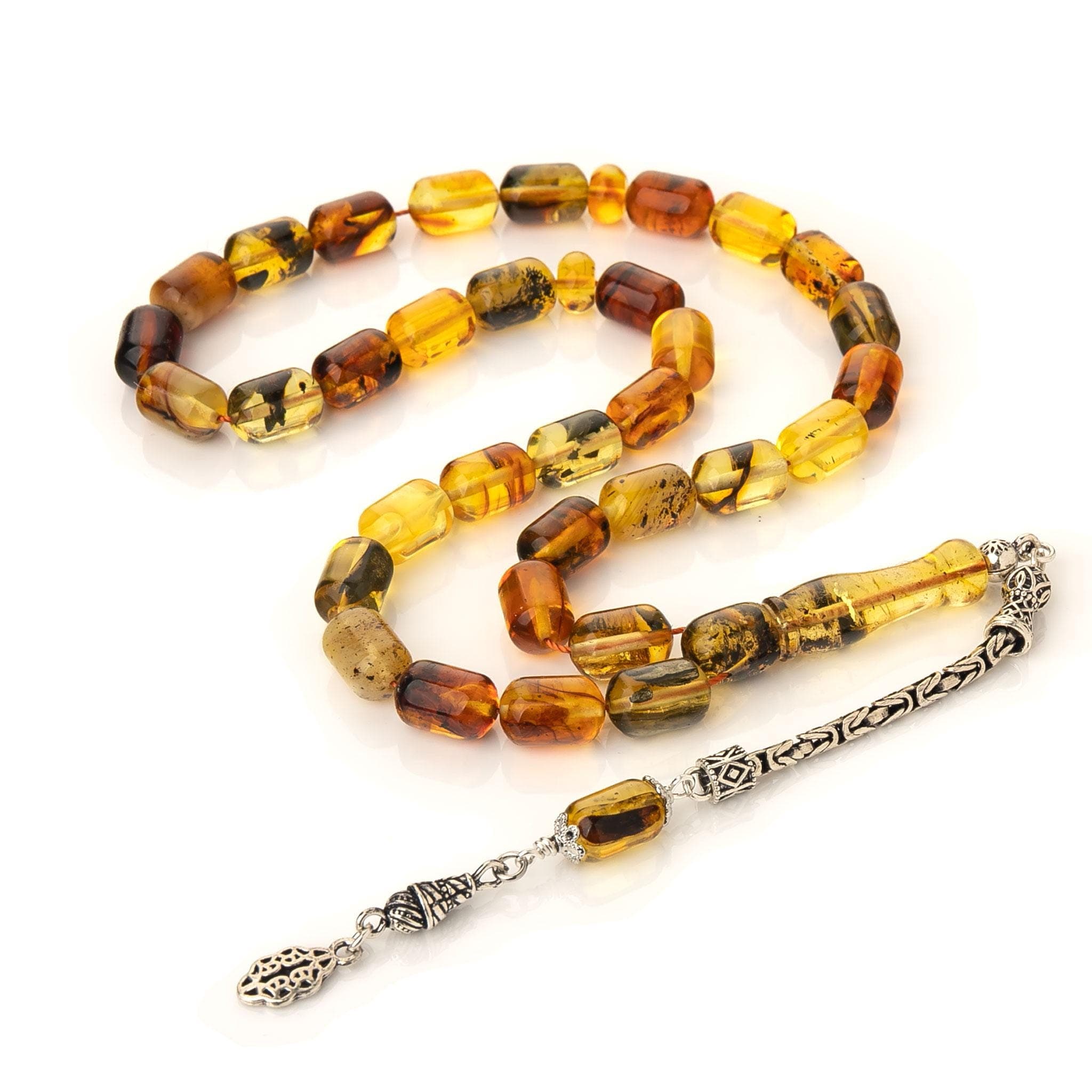 Natural Amber Tasbih-33 Islamic Prayer Beads-Genuine Baltic Amber Misbaha & Sterling Silver Tassel-Sibha